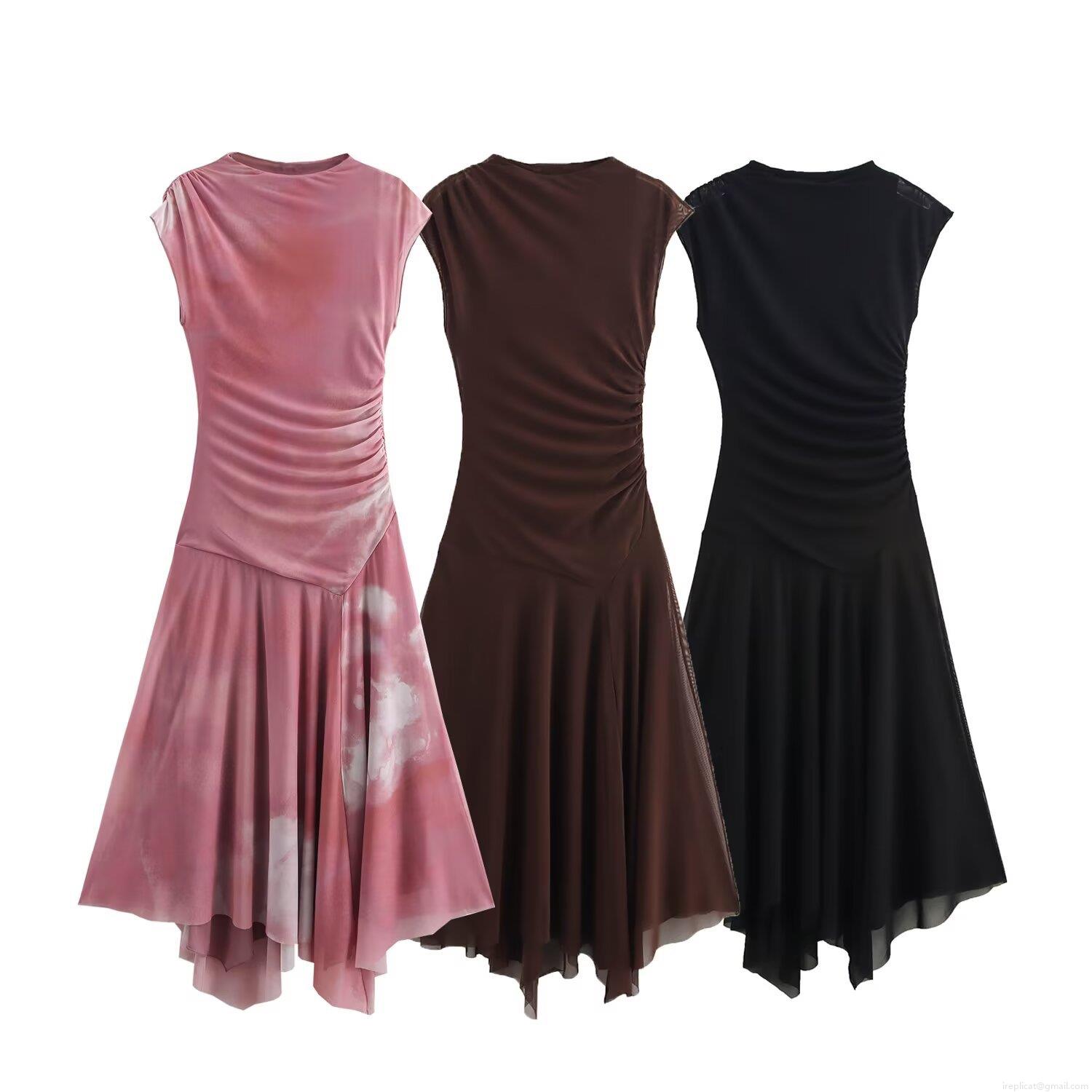 Women's Sleeveless Mesh Midi Dress Mock Neck Summer Ruched Asymmetric Hem Polyester Streetwear Elegant Slim Fit Party Dresses For Women Women's Sleeveless Mesh Midi Dress Mock Neck Summer Ruched Asymmetric Hem Polyester Streetwear Elegant Slim Fit Party Dresses For Women