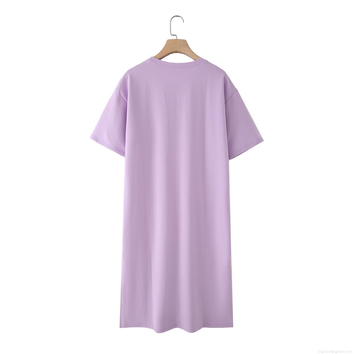 Women\'s Casual Cotton Blend Short Sleeve T-Shirt Dress With Side Slit Round Neck Maxi Midi Dresses Basic Solid Color Streetwear Summer Loose Fit Sundress