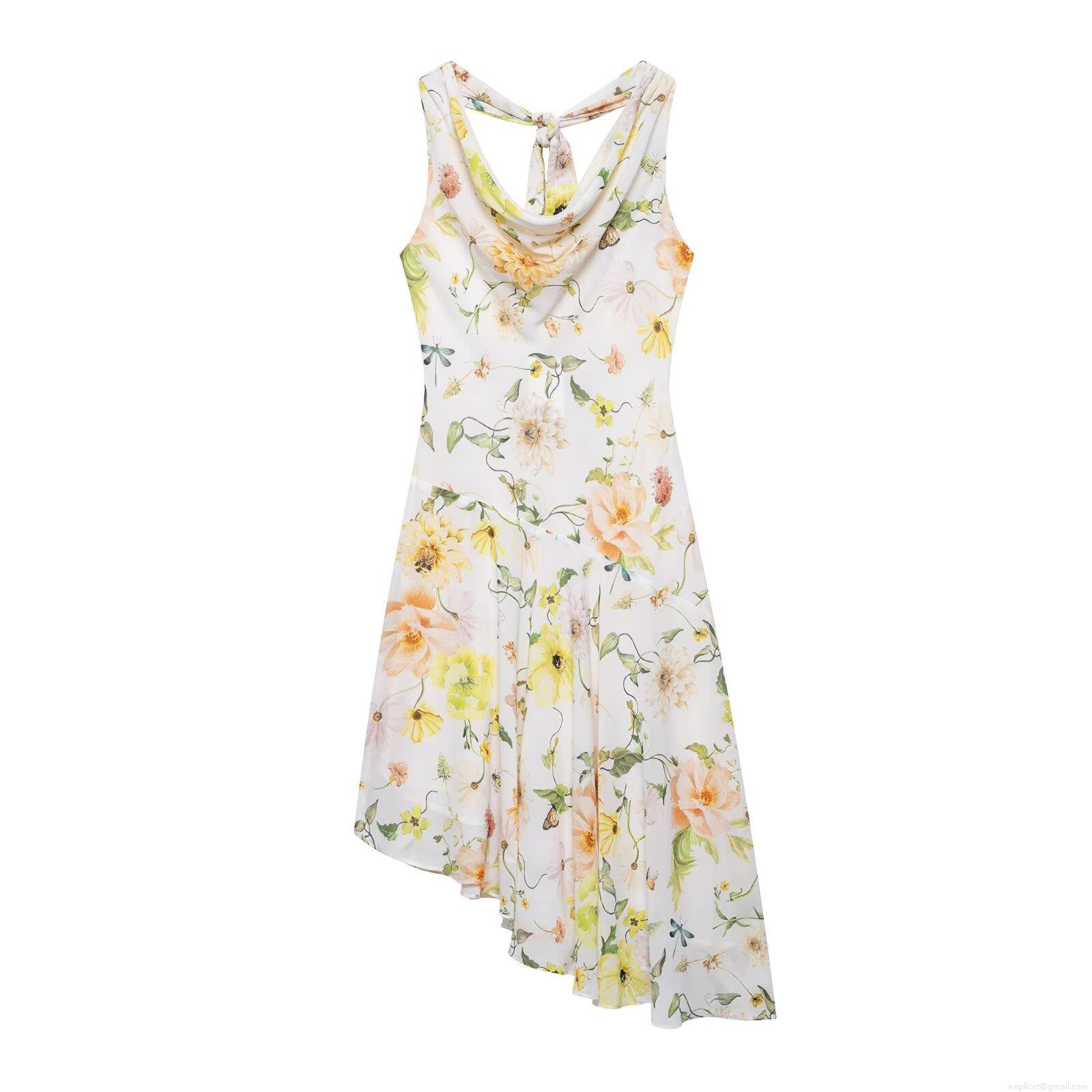 Women's Floral Halter Cowl Neck Midi Dress Polyester Irregular Hem Backless Cross Tie Summer Vacation Chic Streetwear Party Dress Women's Floral Halter Cowl Neck Midi Dress Polyester Irregular Hem Backless Cross Tie Summer Vacation Chic Streetwear Party Dress