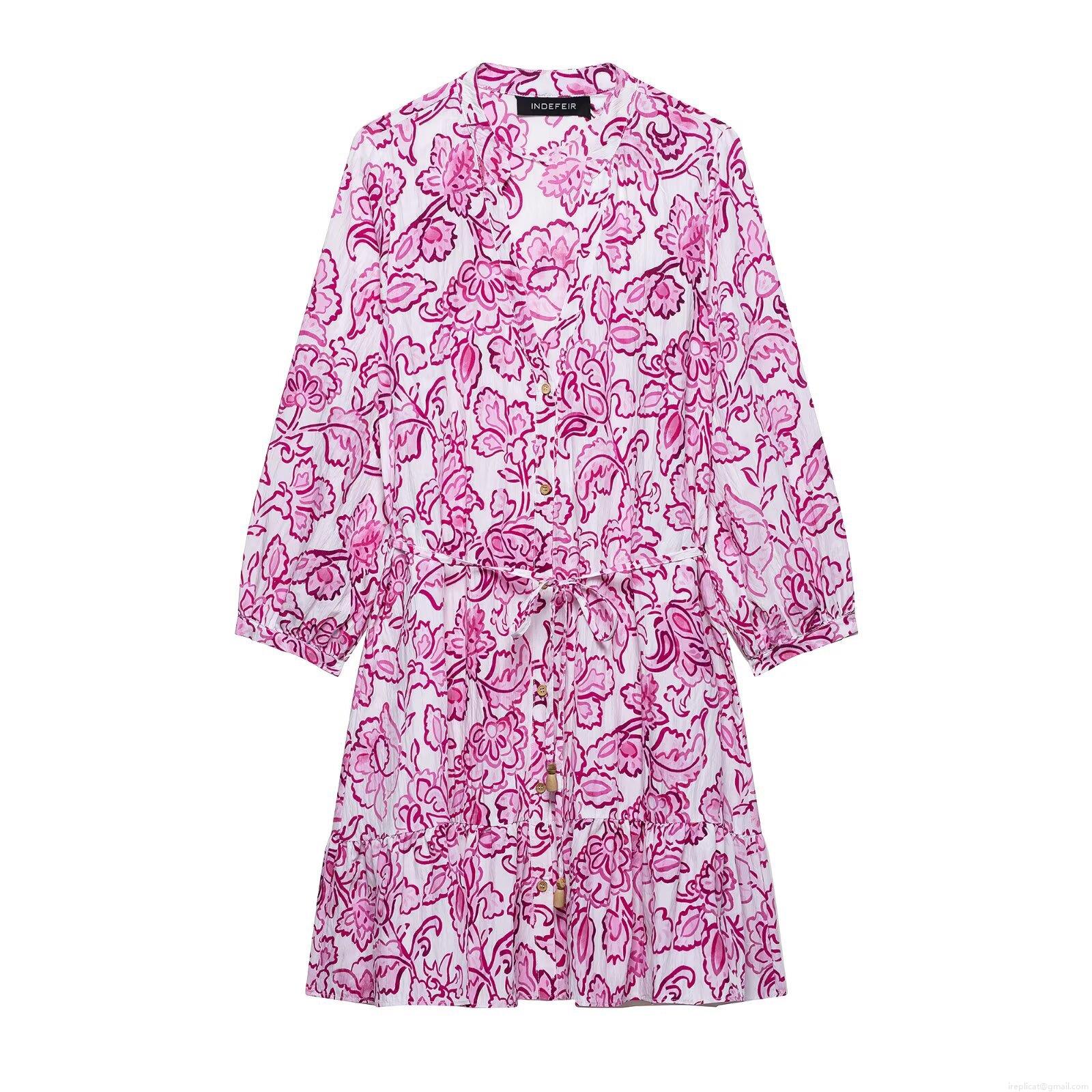 Women's Floral Print Long Sleeve V-Neck Midi Dress With Waist Tie Ruffle Hem Boho Casual Streetwear A-Line Dress For Spring Summer Women's Floral Print Long Sleeve V-Neck Midi Dress With Waist Tie Ruffle Hem Boho Casual Streetwear A-Line Dress For Spring Summer