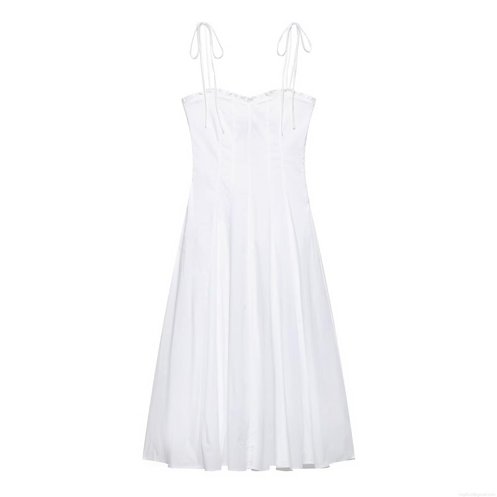 Women's White Backless Tie-Up Midi Dress Sexy Sleeveless Ruffle Neck Polyester Bodycon Dress For Summer Party Streetwear Casual Date