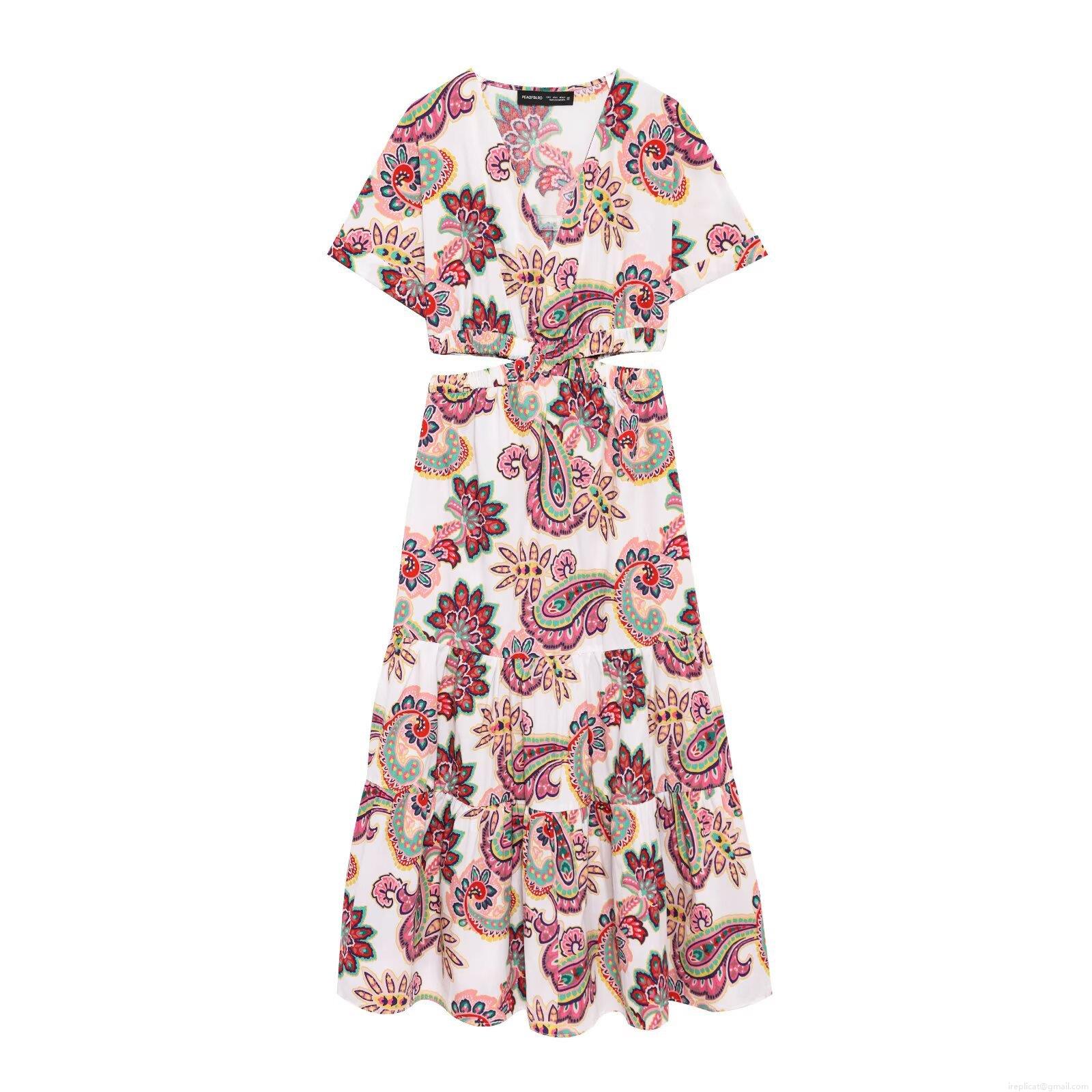 Women's V Neck Hollow Out Waist Paisley Print Maxi Dress Bohemian Tiered Ruffle Short Sleeve Summer Beach Vacation Long Dress Women's V Neck Hollow Out Waist Paisley Print Maxi Dress Bohemian Tiered Ruffle Short Sleeve Summer Beach Vacation Long Dress