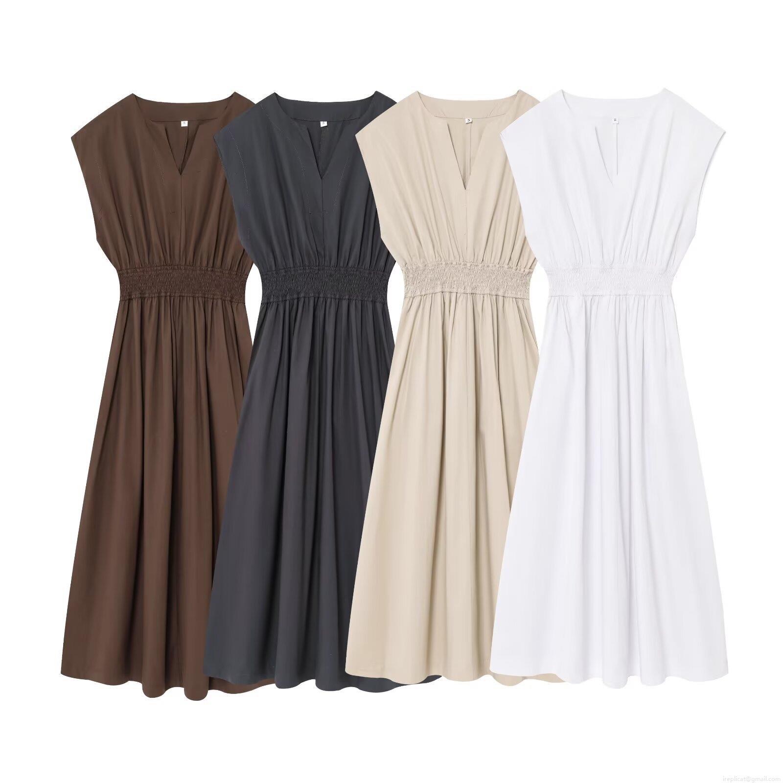 Women's V-Neck Sleeveless Midi Dress Polyester Cotton Blend Solid Color Elastic Waist Pleated Sheath Dress Casual Streetwear Party Dress Women's V-Neck Sleeveless Midi Dress Polyester Cotton Blend Solid Color Elastic Waist Pleated Sheath Dress Casual Streetwear Party Dress