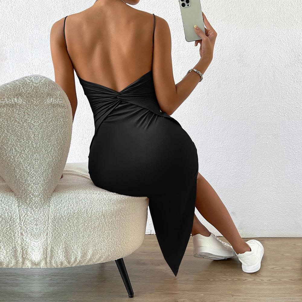 Sexy Backless Midi Dress Viscose Spandex Slim Fit Side Split Camisole Hip-Wrap Bodycon Dress For Party Evening Club Women Sexy Backless Midi Dress Viscose Spandex Slim Fit Side Split Camisole Hip-Wrap Bodycon Dress For Party Evening Club Women