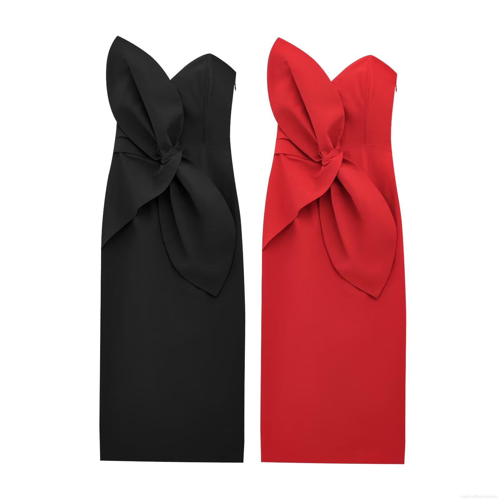 Women\'s Elegant Strapless Bow Knot Ruched Midi Dress Polyester Cotton Blend Sexy Bodycon Back Slit Party Evening Cocktail Dress Women\'s Elegant Strapless Bow Knot Ruched Midi Dress Polyester Cotton Blend Sexy Bodycon Back Slit Party Evening Cocktail Dress