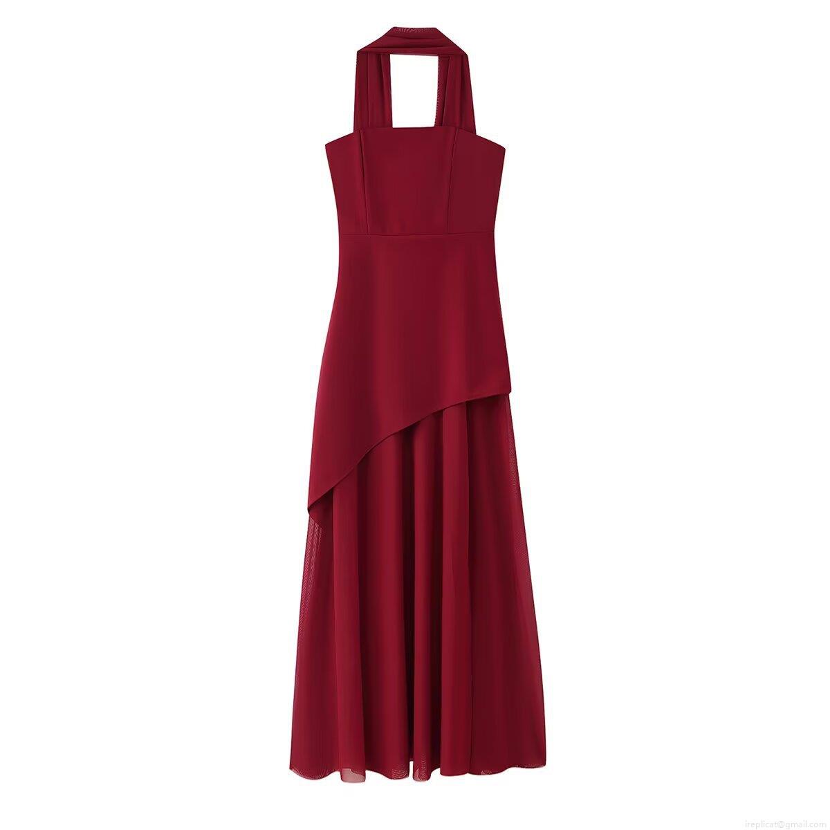 Women\'s Sexy Halter Neck Asymmetric Hem Midi Dress Fashion Sleeveless Bodycon Polyester Layered Patchwork Party Vacation Streetwear Dress