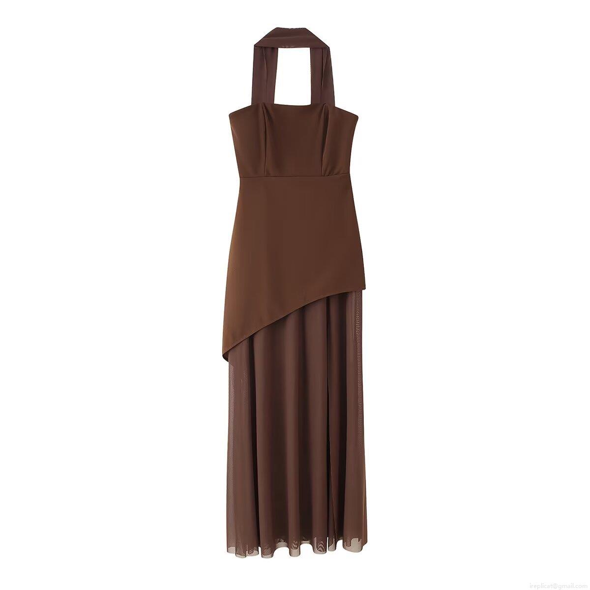 Women\'s Sexy Halter Neck Asymmetric Hem Midi Dress Fashion Sleeveless Bodycon Polyester Layered Patchwork Party Vacation Streetwear Dress