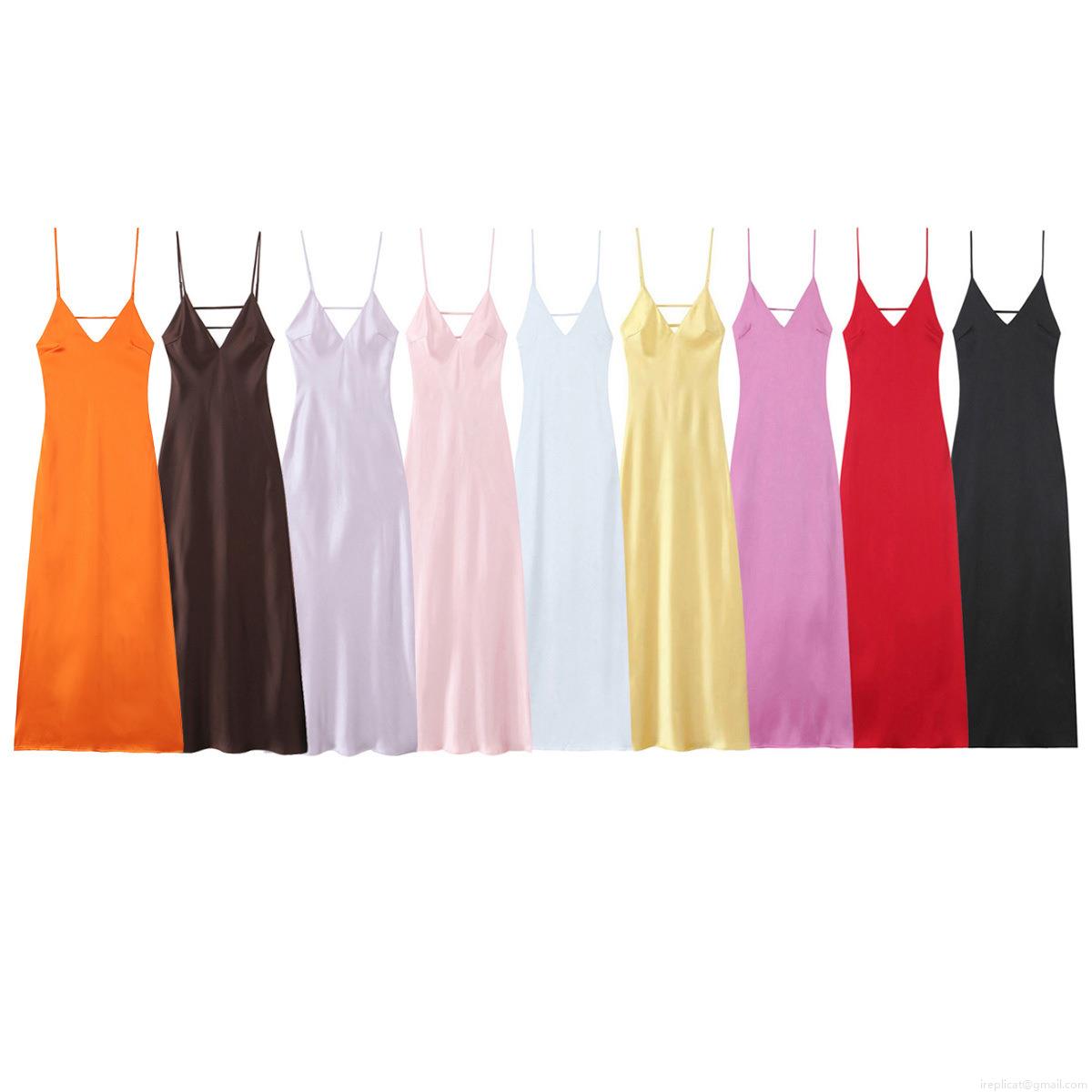 Women's Sexy Satin Slip Dress V-Neck Slim Fit Midi Evening Party Dress 95% Polyester Silk Texture Thin Strap Backless Cocktail Summer Dress Women's Sexy Satin Slip Dress V-Neck Slim Fit Midi Evening Party Dress 95% Polyester Silk Texture Thin Strap Backless Cocktail Summer Dress