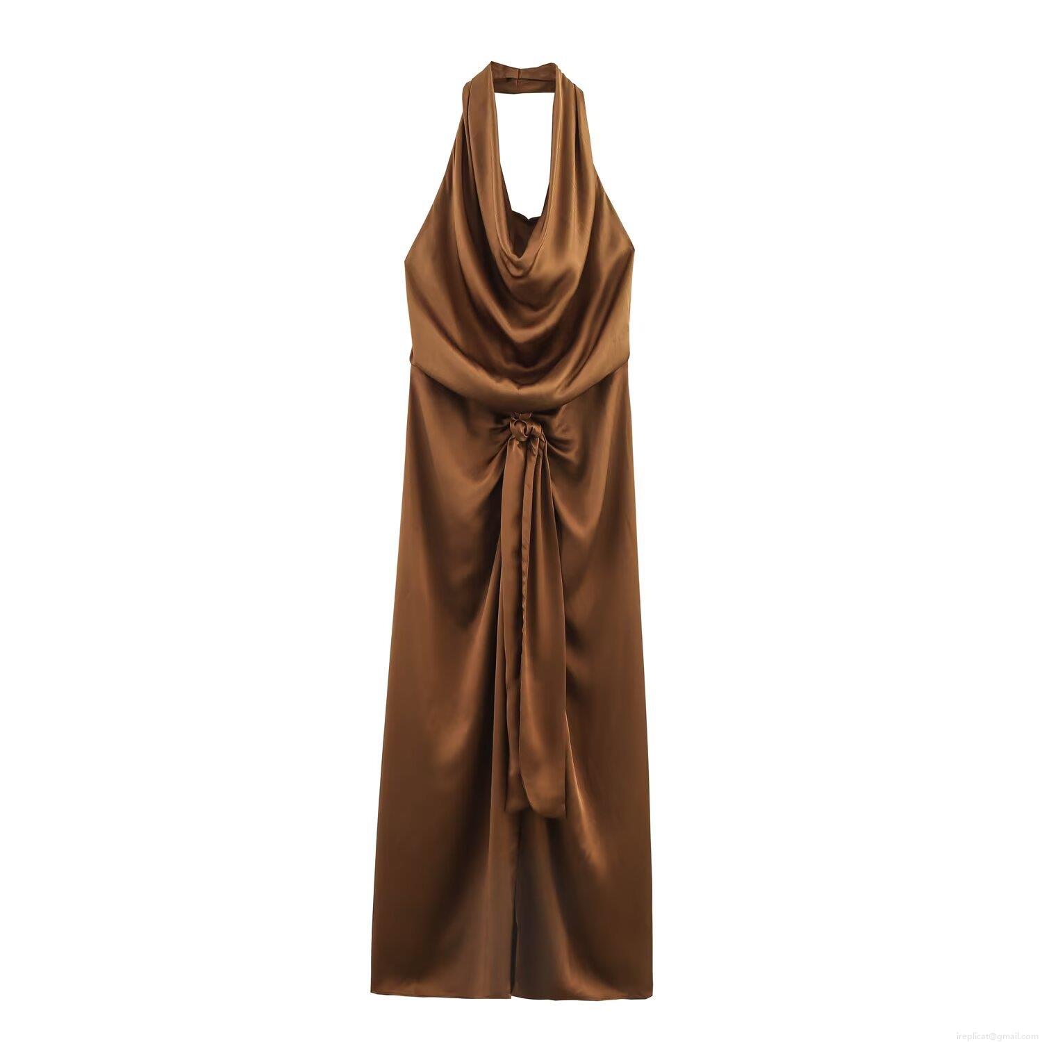 Women's Cowl Neck Halter Dress Satin Polyester Backless Midi Dress For Party Wedding Guest Date Evening Elegant Street Style Women's Cowl Neck Halter Dress Satin Polyester Backless Midi Dress For Party Wedding Guest Date Evening Elegant Street Style
