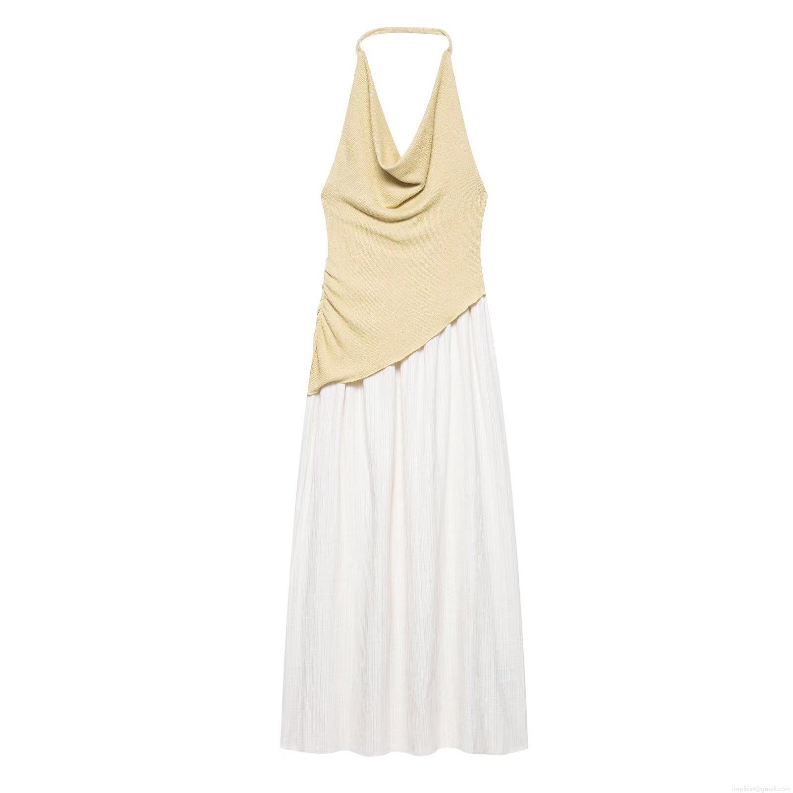 Women's Summer Halter Neck Backless Patchwork Midi Dress Knit Polyester Contrast Color Block Pleated Sexy Party Club Sundress Women's Summer Halter Neck Backless Patchwork Midi Dress Knit Polyester Contrast Color Block Pleated Sexy Party Club Sundress