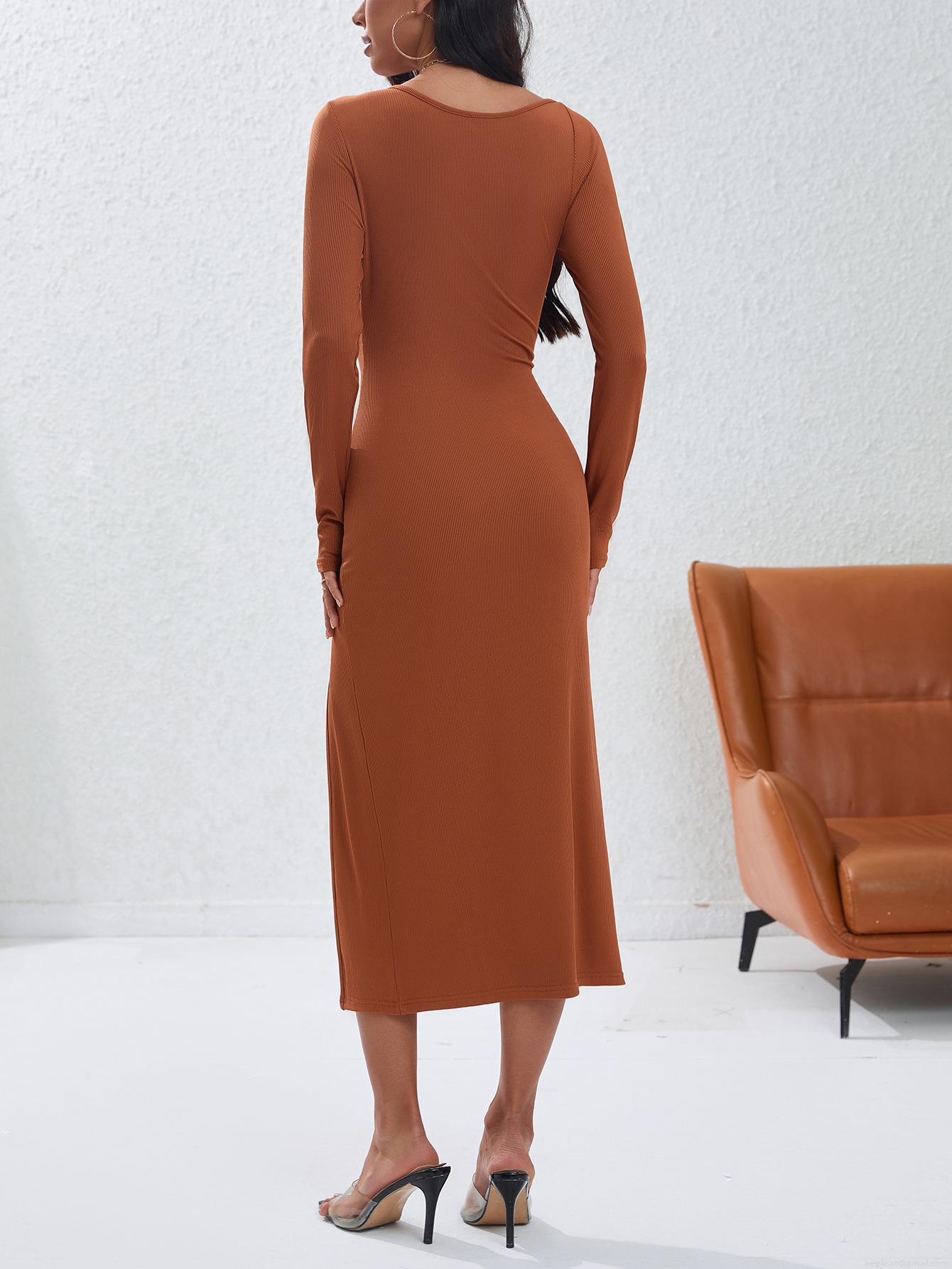 Women\'s Sexy One Shoulder Cut Out Knit Midi Dress Irregular Hollow Slim Fit High Slit Long Sleeve Solid Color Ribbed Bodycon Party Night Out Dress