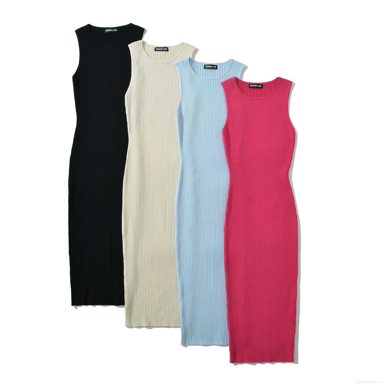 Women's Sleeveless Ribbed Knit Midi Dress Round Neck Bodycon Slim Fit Waist Gathering Solid Color Streetwear Summer Casual Chic Dress Women's Sleeveless Ribbed Knit Midi Dress Round Neck Bodycon Slim Fit Waist Gathering Solid Color Streetwear Summer Casual Chic Dress