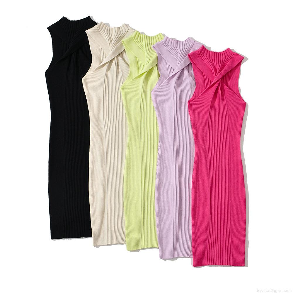 Women's Summer Ribbed Knitted Sleeveless Twist Knot Midi Dress Slim Fit Elastic O-Neck Rayon Nylon Blend Bodycon Dress For Vacation Streetwear Daily Women's Summer Ribbed Knitted Sleeveless Twist Knot Midi Dress Slim Fit Elastic O-Neck Rayon Nylon Blend Bodycon Dress For Vacation Streetwear Daily
