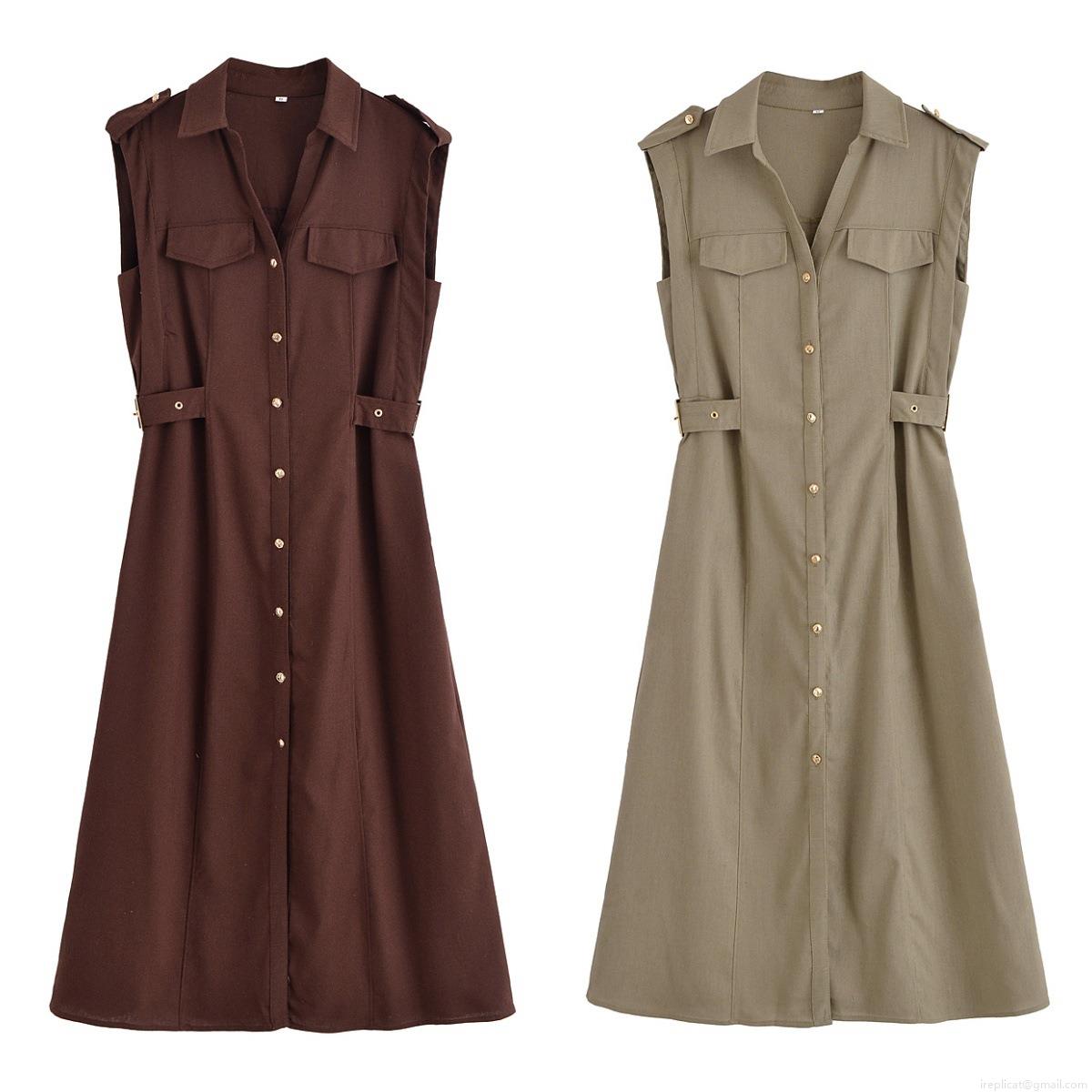 Women's Sleeveless Midi Shirt Dress Button Down Workwear Style With Pockets Lapel Collar Solid Color Slim Fit Polyester Dress For Summer Casual Daily Office Women's Sleeveless Midi Shirt Dress Button Down Workwear Style With Pockets Lapel Collar Solid Color Slim Fit Polyester Dress For Summer Casual Daily Office