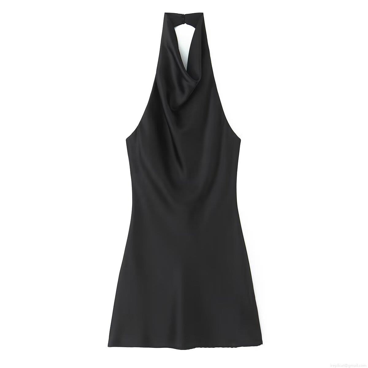 Women Sexy Satin Halter Midi Dress Backless Sleeveless Solid Color Summer Vacation Party Streetwear Chic European Style Elegant Dress Women Sexy Satin Halter Midi Dress Backless Sleeveless Solid Color Summer Vacation Party Streetwear Chic European Style Elegant Dress