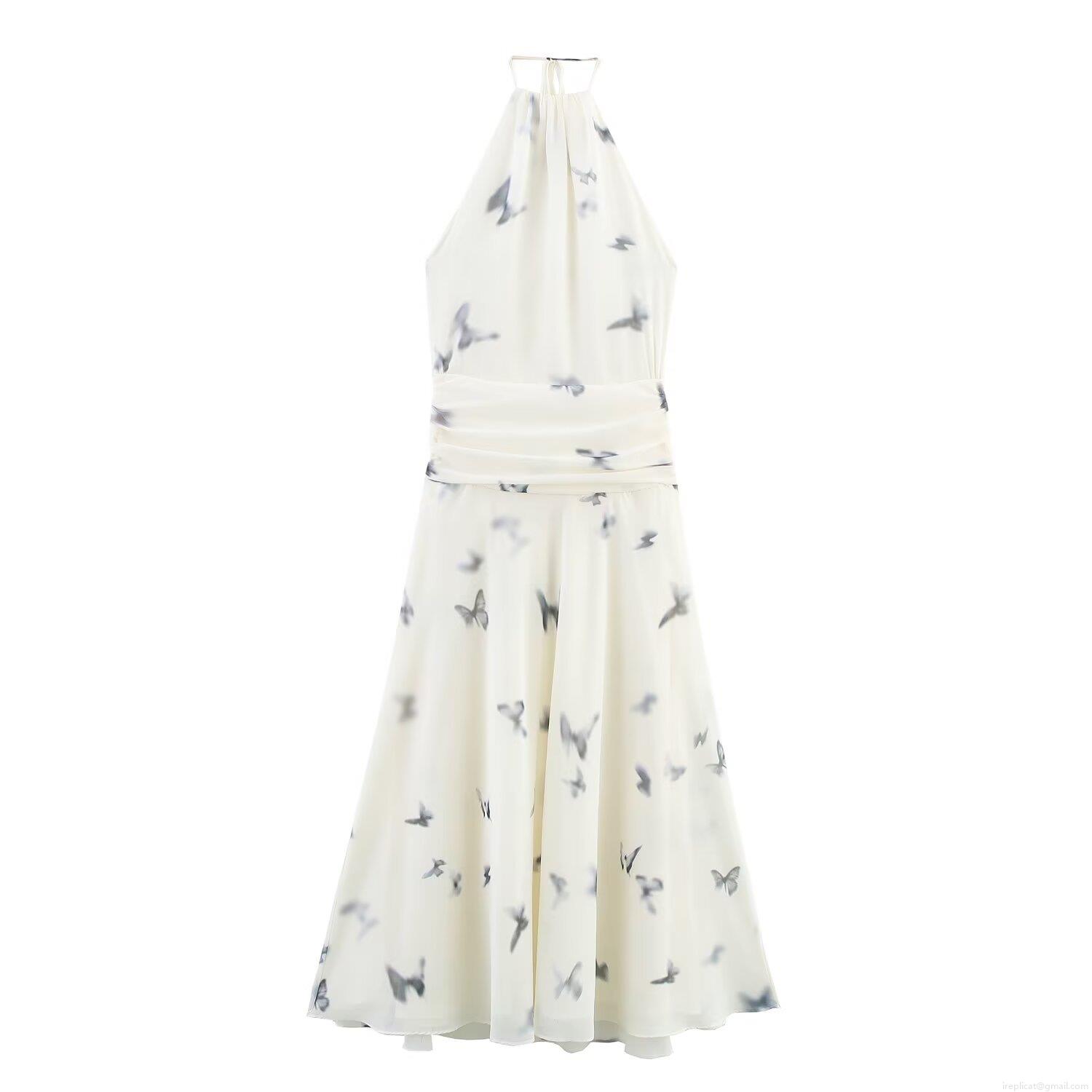 Women's Butterfly Print Halter Neck Backless Midi Dress Sleeveless Pleated Chiffon Polyester Summer Vacation Streetwear Sexy Sundress Women's Butterfly Print Halter Neck Backless Midi Dress Sleeveless Pleated Chiffon Polyester Summer Vacation Streetwear Sexy Sundress