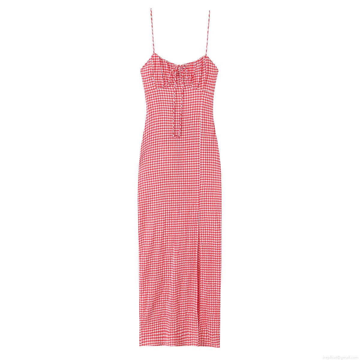 Women's Vintage Gingham Cami Midi Dress Cotton Blend Lace Up Backless Split A-Line Sundress For Summer Vacation Beach Streetwear Sexy V-Neck Gown Women's Vintage Gingham Cami Midi Dress Cotton Blend Lace Up Backless Split A-Line Sundress For Summer Vacation Beach Streetwear Sexy V-Neck Gown