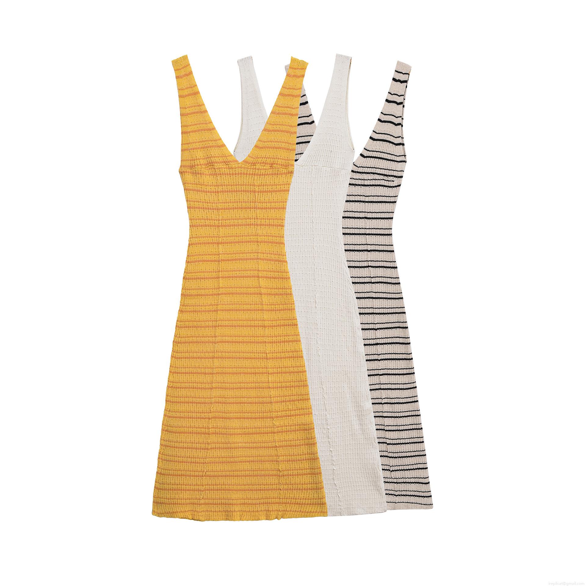 Women's Sexy V Neck Knit Midi Dress Sleeveless Backless Stripe Patchwork Summer Bodycon Camisole Dress for Party Beach Streetwear Women's Sexy V Neck Knit Midi Dress Sleeveless Backless Stripe Patchwork Summer Bodycon Camisole Dress for Party Beach Streetwear