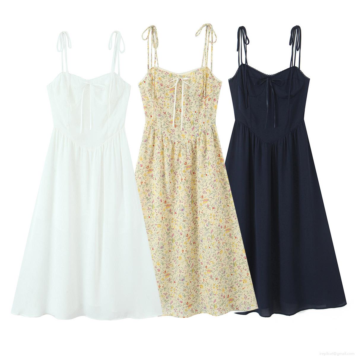 Women's V-Neck Cami Dress Sexy Bow Tie Spaghetti Strap Polyester Sundress Floral Print White Navy Blue Summer Maxi Dress for Vacation Beach Party Women's V-Neck Cami Dress Sexy Bow Tie Spaghetti Strap Polyester Sundress Floral Print White Navy Blue Summer Maxi Dress for Vacation Beach Party