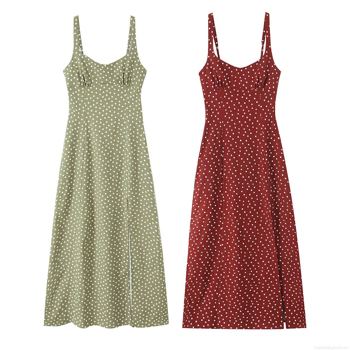 Women Sexy Polka Dot Spaghetti Strap Midi Dress Side Split Ruched V-Neck Summer Sleeveless Backless Dress For Beach Party Vacation Date Night Women Sexy Polka Dot Spaghetti Strap Midi Dress Side Split Ruched V-Neck Summer Sleeveless Backless Dress For Beach Party Vacation Date Night