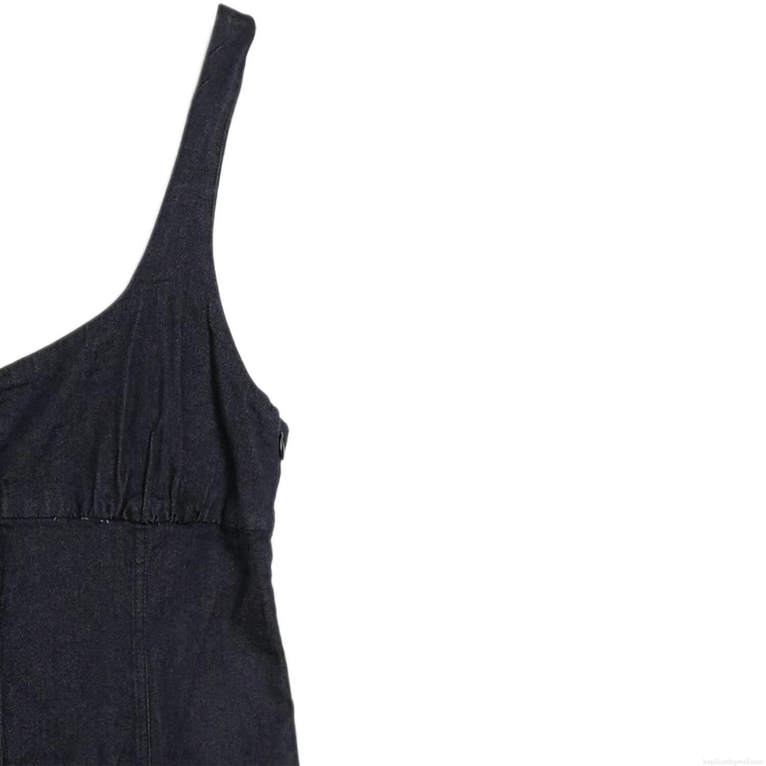 Women Sexy Black Denim Suspender Dress Square Neck Single Breasted Button Front Sleeveless Slim Fit Midi Length Jean Sundress Streetwear Casual Summer Outfits