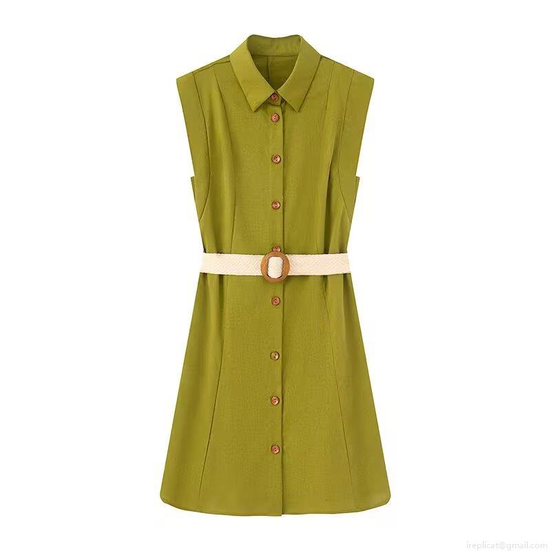 Women's Sleeveless Shirt Dress With Belt Lapel Single Breasted Solid Color Summer Casual Midi Dress Elegant Streetwear Fashion Outfits Women's Sleeveless Shirt Dress With Belt Lapel Single Breasted Solid Color Summer Casual Midi Dress Elegant Streetwear Fashion Outfits