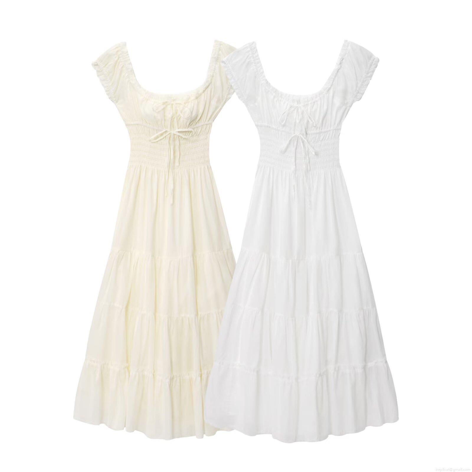 Women's Summer European Style Solid Color Midi Dress Polyester Ruffle Smocked Waist Tiered A-Line Sleeveless Bow Knot Dress for Vacation Party Women Women's Summer European Style Solid Color Midi Dress Polyester Ruffle Smocked Waist Tiered A-Line Sleeveless Bow Knot Dress for Vacation Party Women