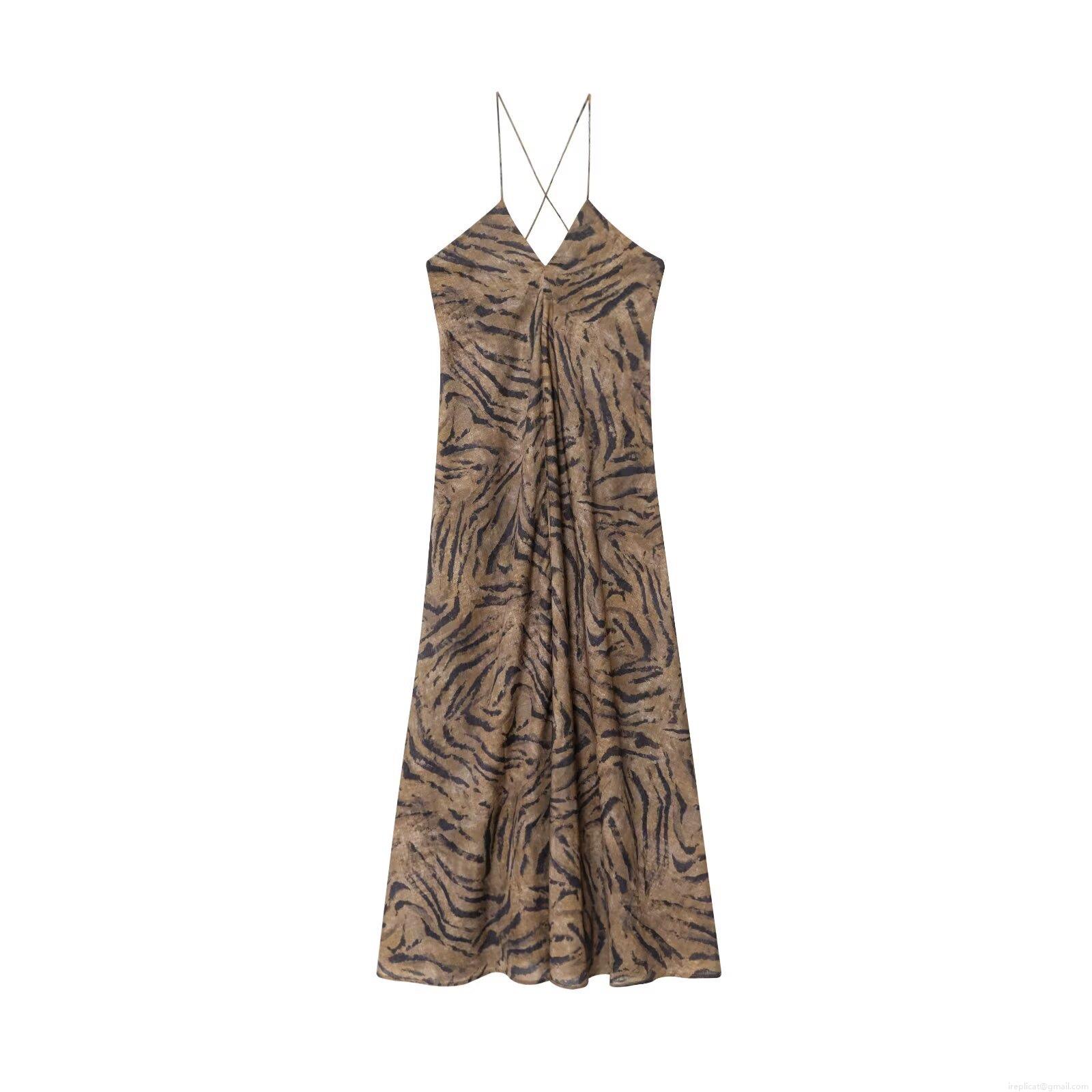 Women Summer Sexy Tiger Animal Print Sling Midi Dress Backless Lace-up V-Neck Mermaid Skirt Polyester Street Fashion Casual Party Outfits Women Summer Sexy Tiger Animal Print Sling Midi Dress Backless Lace-up V-Neck Mermaid Skirt Polyester Street Fashion Casual Party Outfits