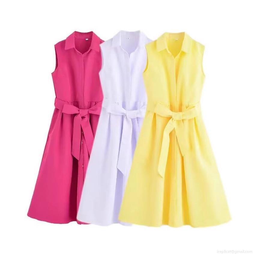 Women's Sleeveless Shirt Dress Polyester Button Down Lapel Collar Tie Waist Bow Mid Length A-Line Casual Summer Streetwear Party Dress For Ladies Women's Sleeveless Shirt Dress Polyester Button Down Lapel Collar Tie Waist Bow Mid Length A-Line Casual Summer Streetwear Party Dress For Ladies