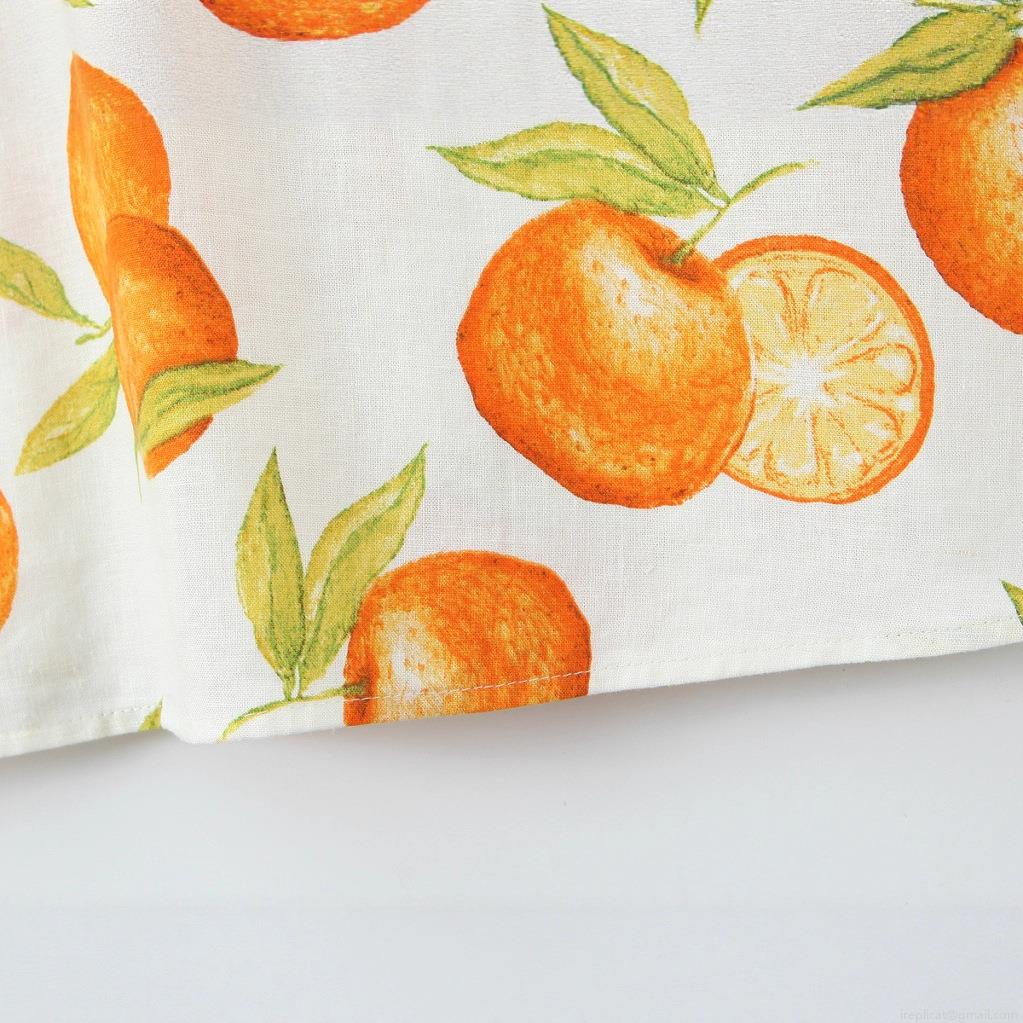 Women Summer Halter Neck Midi Dress Orange Citrus Fruit Print Polyester Backless Single Breasted Button Front Sundress For Vacation Party Streetwear Lady