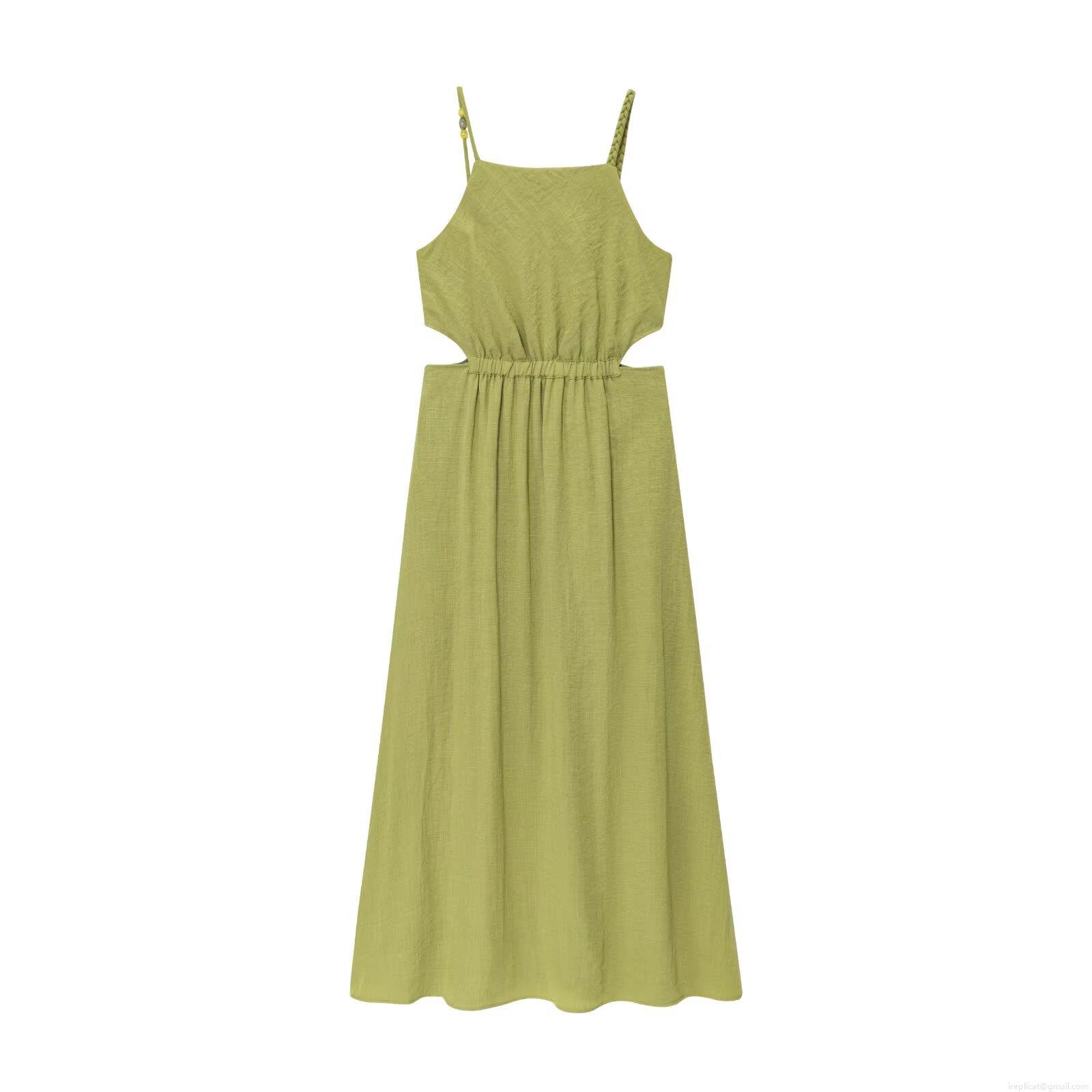 Women Sexy Cut Out Midi Dress Woven Bead Straps Pleated Solid Color Summer Vacation Sleeveless Backless Sundress Polyester Linen Feel Dress Women Sexy Cut Out Midi Dress Woven Bead Straps Pleated Solid Color Summer Vacation Sleeveless Backless Sundress Polyester Linen Feel Dress
