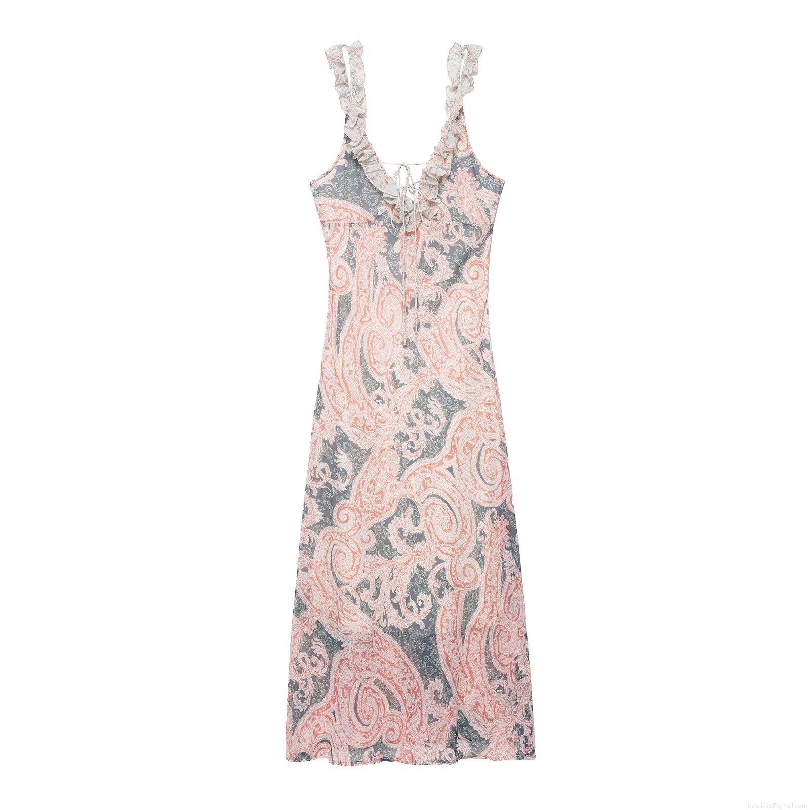Women's Vintage Paisley Print Cami Dress Sexy Backless Tie V-Neck Ruffle Shoulder Strap Midi Dress Polyester Bohemian Beach Party Dress Women's Vintage Paisley Print Cami Dress Sexy Backless Tie V-Neck Ruffle Shoulder Strap Midi Dress Polyester Bohemian Beach Party Dress