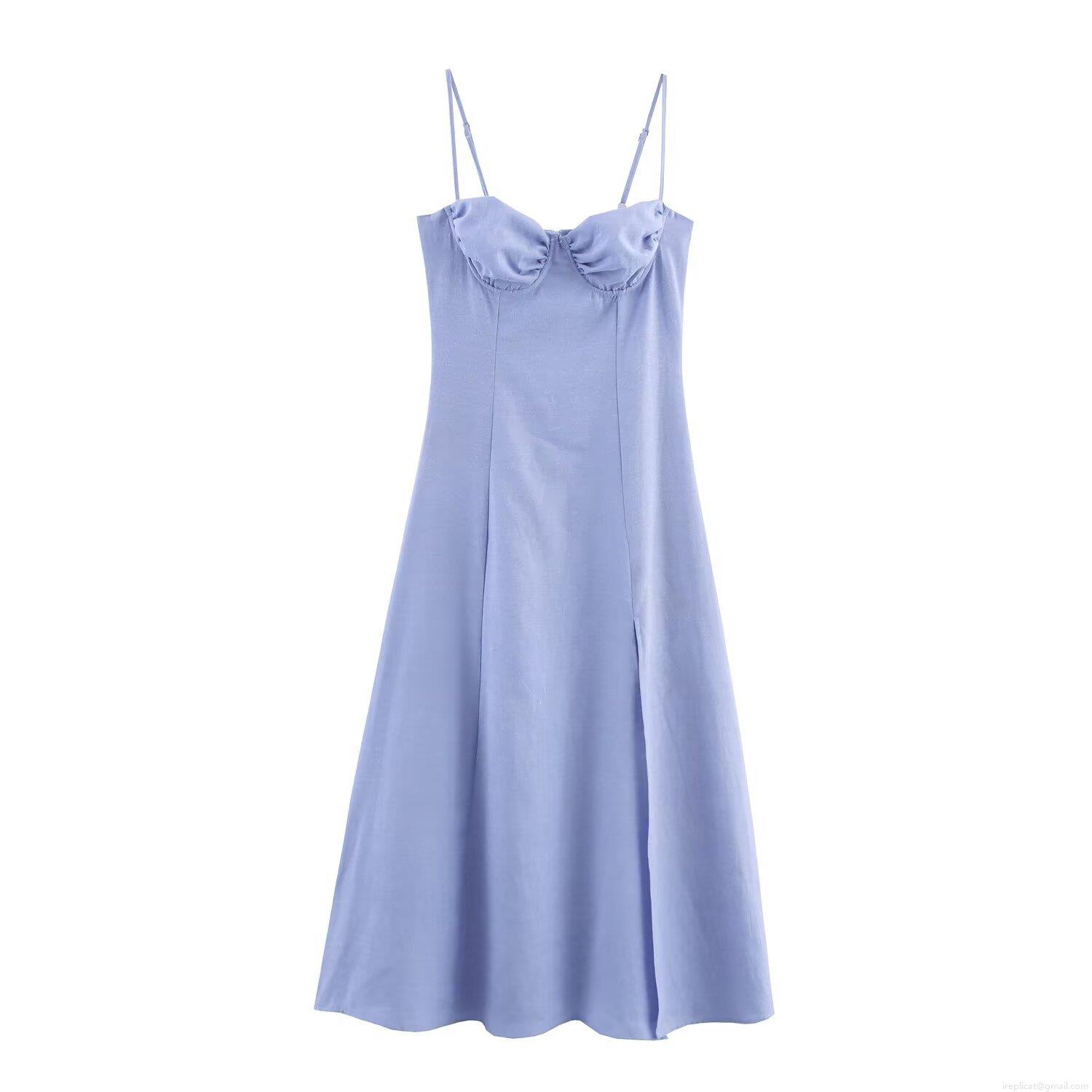 Women's Elegant Lavender Cami Midi Dress With Pleated Bustier And Side Slit Sexy Polyester Slim Fit Slip Dress For Party Dating Women Clothing Women's Elegant Lavender Cami Midi Dress With Pleated Bustier And Side Slit Sexy Polyester Slim Fit Slip Dress For Party Dating Women Clothing