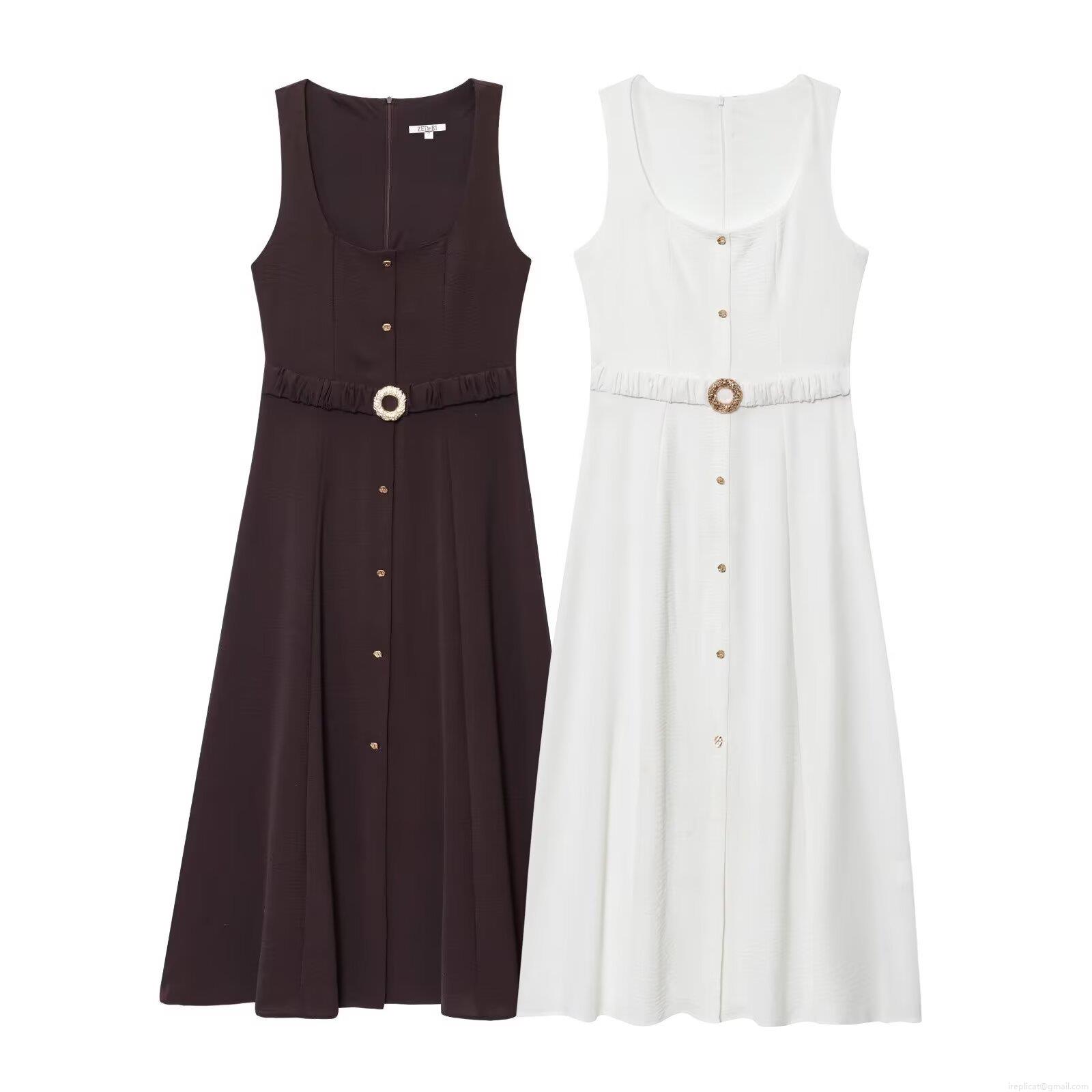 Elegant Square Neck Sleeveless Midi Dress Polyester Ice Silk Wrinkle Texture Solid Color One-Piece Dress With Belt Gold Buckle Button Detail For Women Streetwear Fashion Dating Party Office Lady Back Zipper Slim Fit Elegant Square Neck Sleeveless Midi Dress Polyester Ice Silk Wrinkle Texture Solid Color One-Piece Dress With Belt Gold Buckle Button Detail For Women Streetwear Fashion Dating Party Office Lady Back Zipper Slim Fit