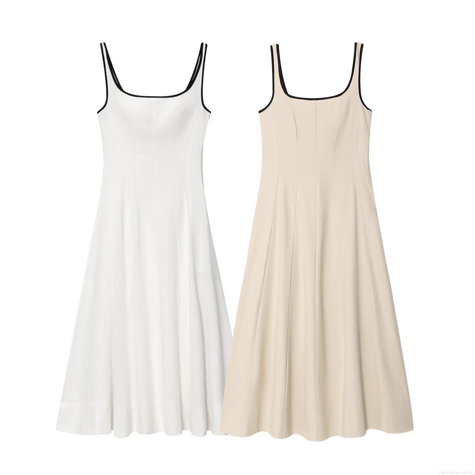 Women's Contrast Trim Cami Dress Linen Cotton Blend Midi A-Line Dress For Summer Vacation Daily Wear Sleeveless Square Neck Streetwear Style Fashion Dress Women's Contrast Trim Cami Dress Linen Cotton Blend Midi A-Line Dress For Summer Vacation Daily Wear Sleeveless Square Neck Streetwear Style Fashion Dress