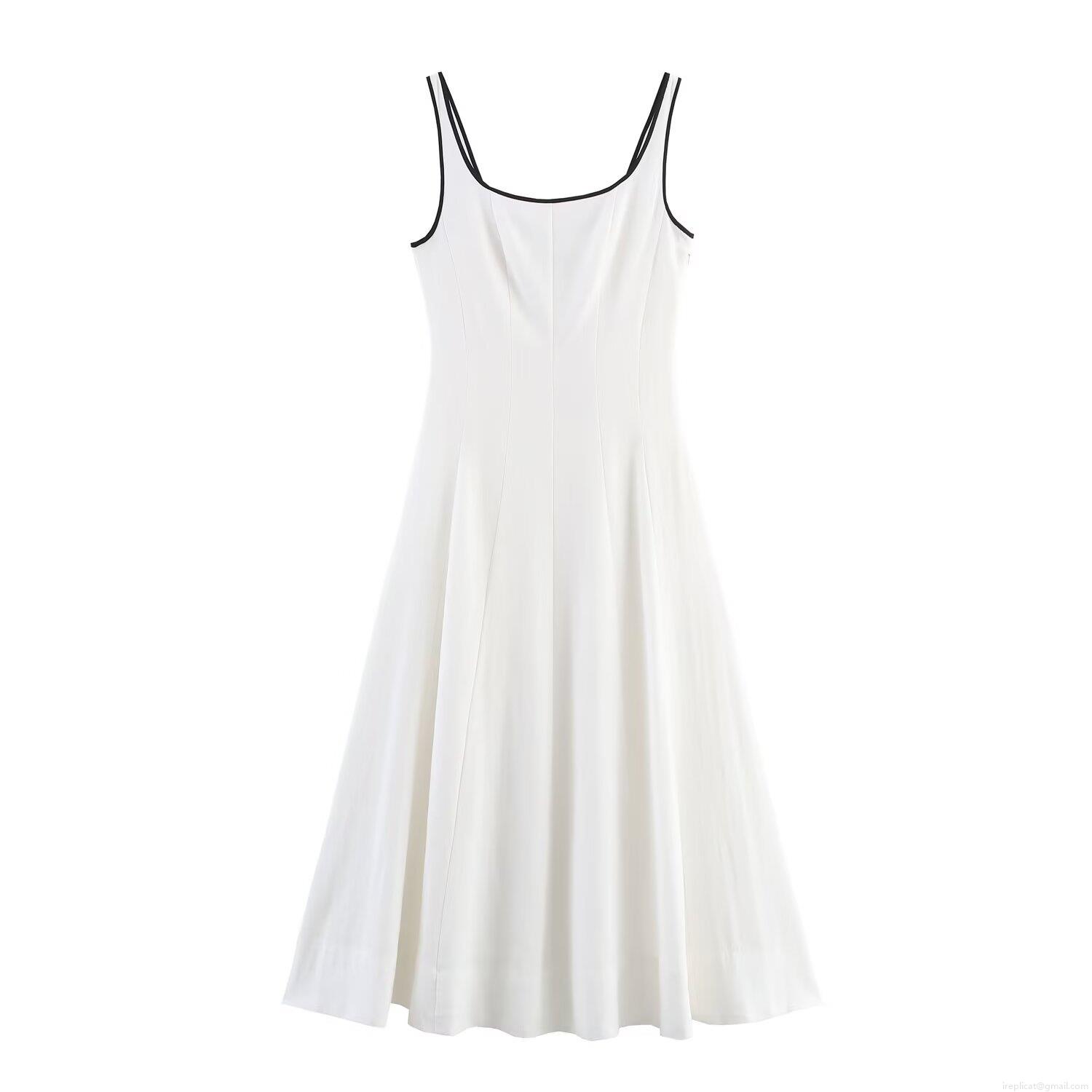 Women's Contrast Trim Camisole Midi Dress Elegant A-Line Sleeveless U-Neck Polyester Streetwear White Black Splicing Dress for Ladies Summer Autumn Casual Fashion Women's Contrast Trim Camisole Midi Dress Elegant A-Line Sleeveless U-Neck Polyester Streetwear White Black Splicing Dress for Ladies Summer Autumn Casual Fashion
