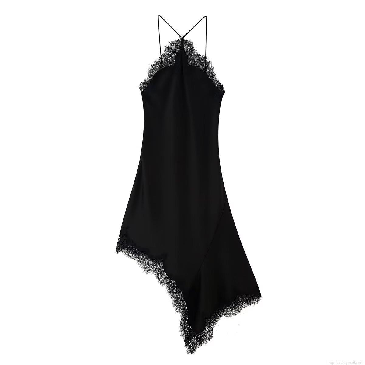 Women's Sexy Black Satin Lace Patchwork Slip Dress Elegant V-Neck Spaghetti Strap Irregular Hem Party Midi Dress For Women Night Out Women's Sexy Black Satin Lace Patchwork Slip Dress Elegant V-Neck Spaghetti Strap Irregular Hem Party Midi Dress For Women Night Out