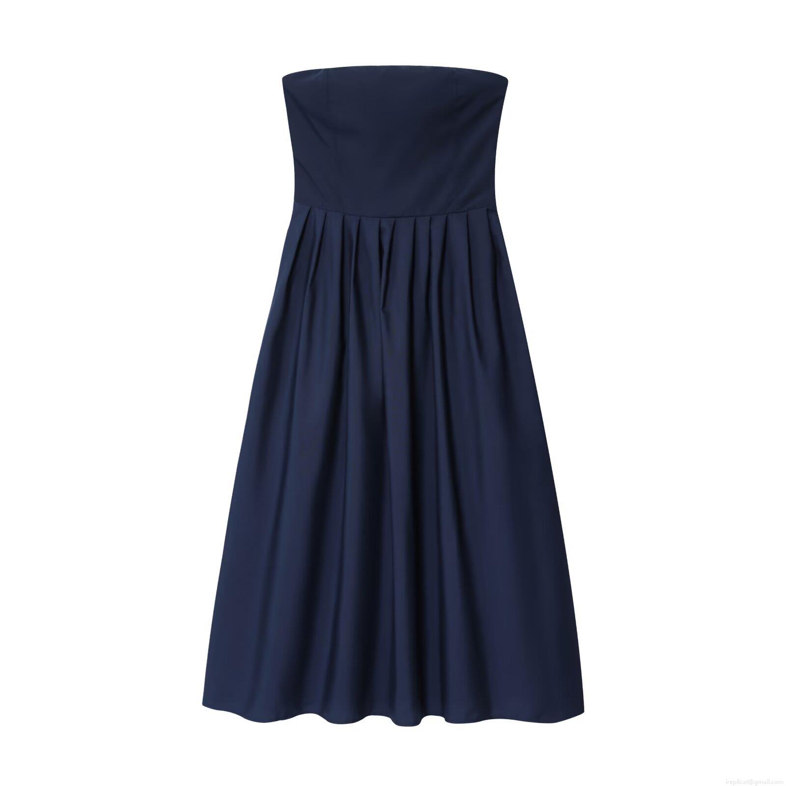 Women's Sexy Strapless Pleated Midi Dress Solid Navy Blue Slim Fit A-Line Evening Party Dress High Waist Elegant Sleeveless Polyester Dress Women's Sexy Strapless Pleated Midi Dress Solid Navy Blue Slim Fit A-Line Evening Party Dress High Waist Elegant Sleeveless Polyester Dress