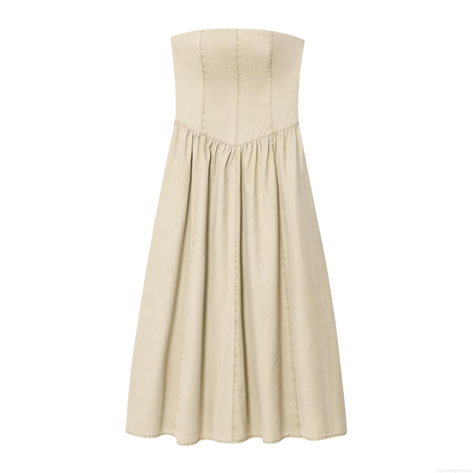 Women Strapless Midi Dress Polyester Twill Backless Slim Fit A-Line Pleated Hem Zipper Closure Party Street Date European Style Elegant Casual Clothing Women Strapless Midi Dress Polyester Twill Backless Slim Fit A-Line Pleated Hem Zipper Closure Party Street Date European Style Elegant Casual Clothing