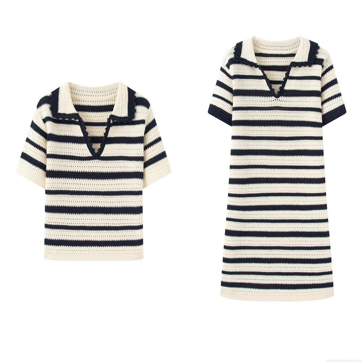 Women's Colorblock Striped Knit Polo Dress And Short Sleeve Crochet Top Streetwear Casual Midi A-Line Dress Comfortable Breathable Women's Clothing Women's Colorblock Striped Knit Polo Dress And Short Sleeve Crochet Top Streetwear Casual Midi A-Line Dress Comfortable Breathable Women's Clothing