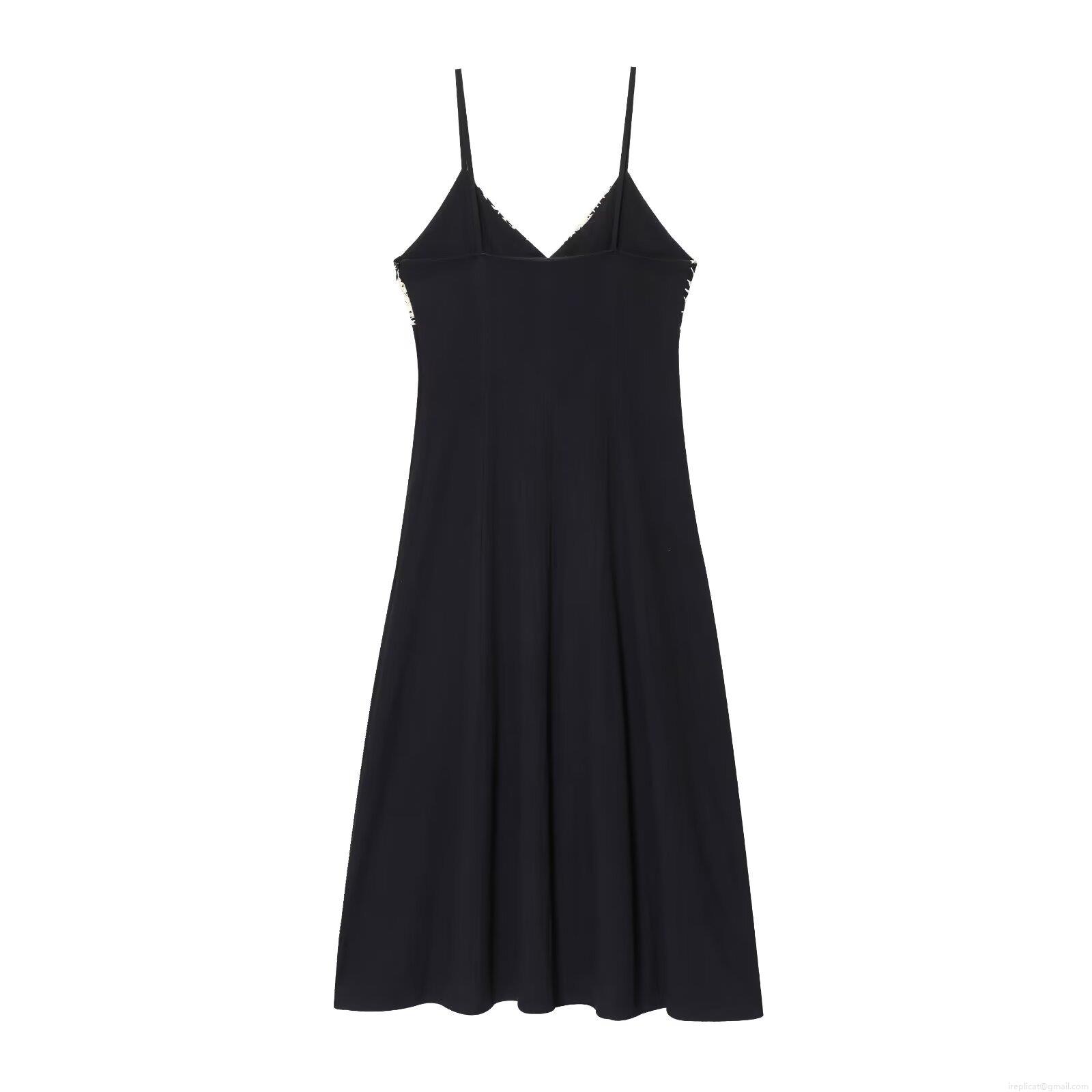 Women\'s Sexy V-Neck Camisole Midi Dress With White Crochet Lace Patchwork Elegant Contrast Stitching Sleeveless Black Slip Dress For Party Dating Vacation