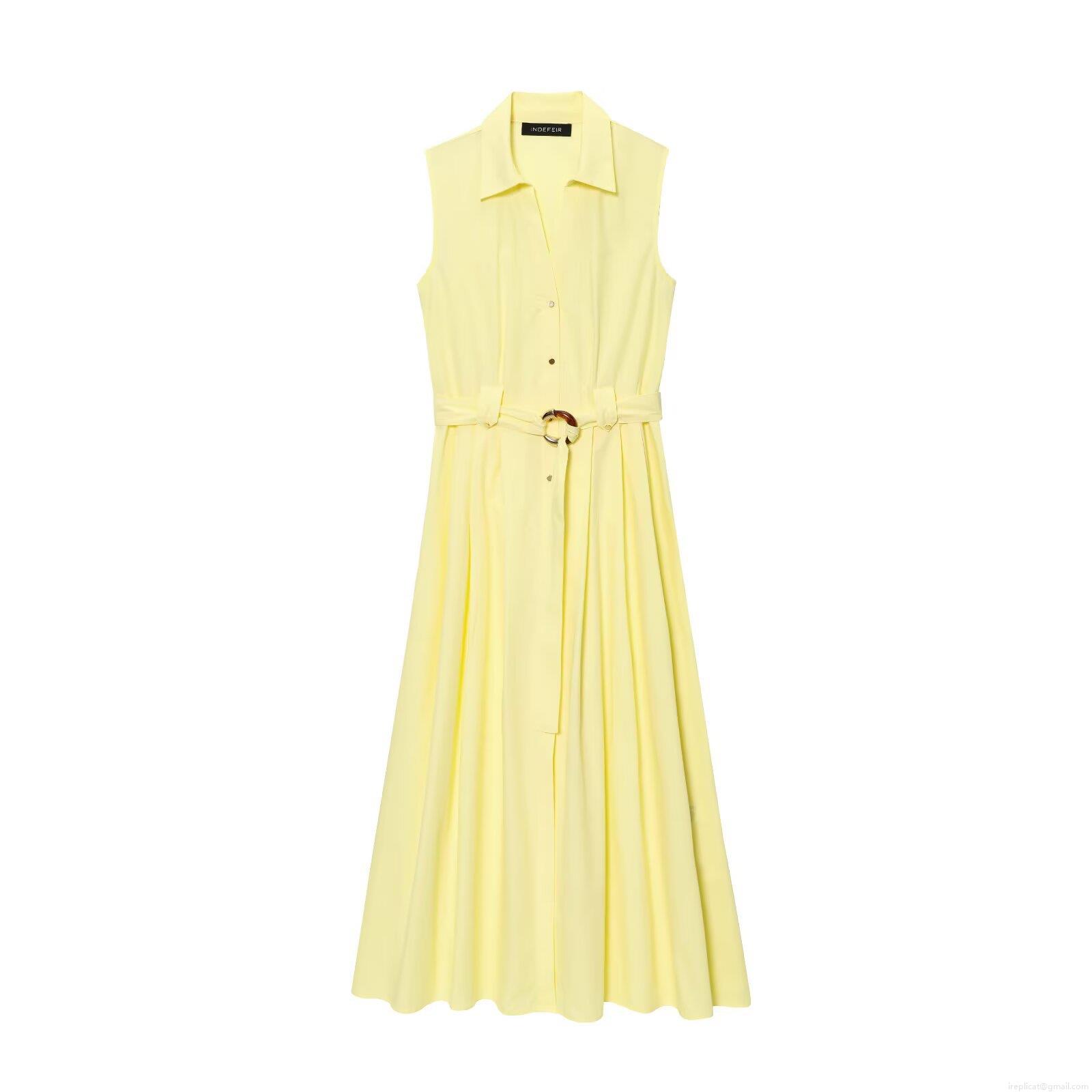 Women's Sleeveless Midi Dress Elegant Lapel Collar Solid Yellow A-Line Dress With Belt Tortoise Buckle Button Up Autumn Fashion Casual Street Style Dress For Women Women's Sleeveless Midi Dress Elegant Lapel Collar Solid Yellow A-Line Dress With Belt Tortoise Buckle Button Up Autumn Fashion Casual Street Style Dress For Women