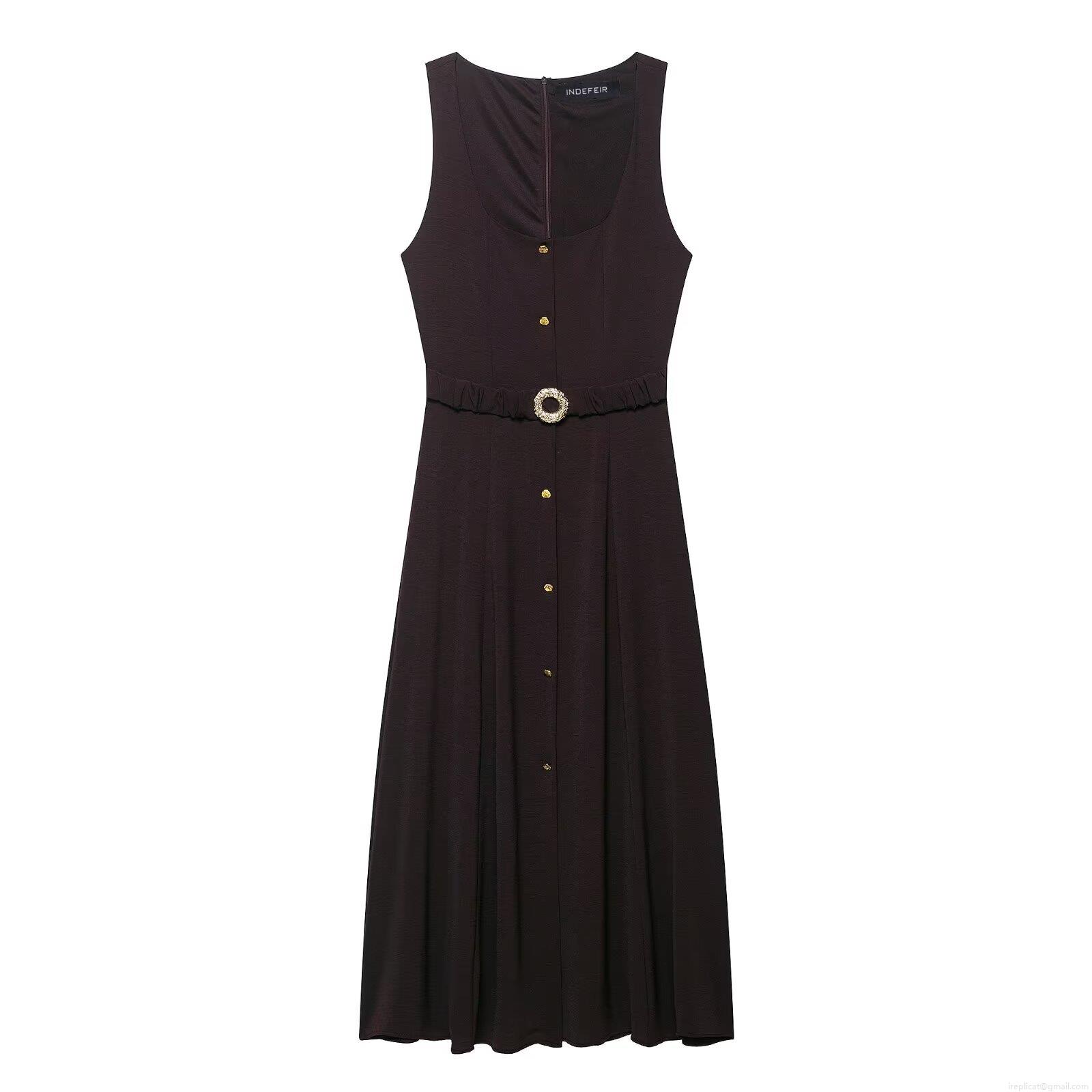 Women's Sleeveless Midi Dress Polyester Solid Color U-Neck Single Breasted With Belt Retro Slim Fit A-Line Dress For Office Party Daily Autumn Casual Wear Women's Sleeveless Midi Dress Polyester Solid Color U-Neck Single Breasted With Belt Retro Slim Fit A-Line Dress For Office Party Daily Autumn Casual Wear