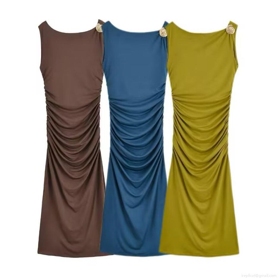 Women Sexy Backless Ruched Sleeveless Maxi Dress With Shell Metal Decoration Western Slim Fit Autumn Elegant Evening Party Long Dress Women Sexy Backless Ruched Sleeveless Maxi Dress With Shell Metal Decoration Western Slim Fit Autumn Elegant Evening Party Long Dress