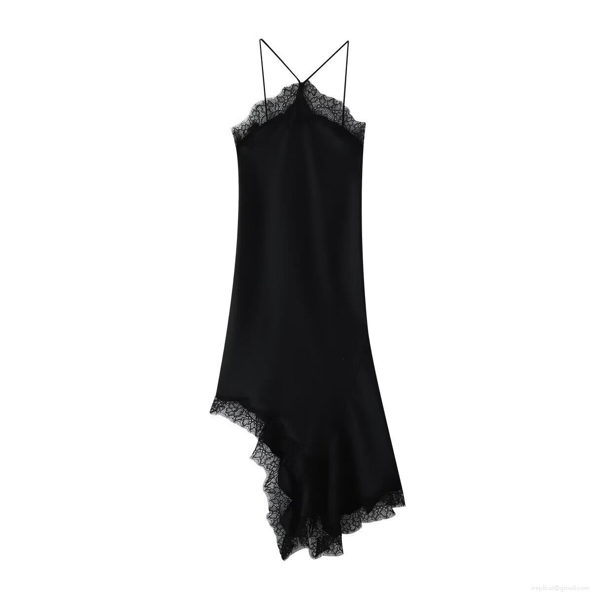 Women's Sexy Satin Cami Midi Dress With Eyelash Lace Trim Asymmetric Hem V Neck Sleeveless Patchwork Dress For Party Club Night Out Streetwear Dress Women's Sexy Satin Cami Midi Dress With Eyelash Lace Trim Asymmetric Hem V Neck Sleeveless Patchwork Dress For Party Club Night Out Streetwear Dress