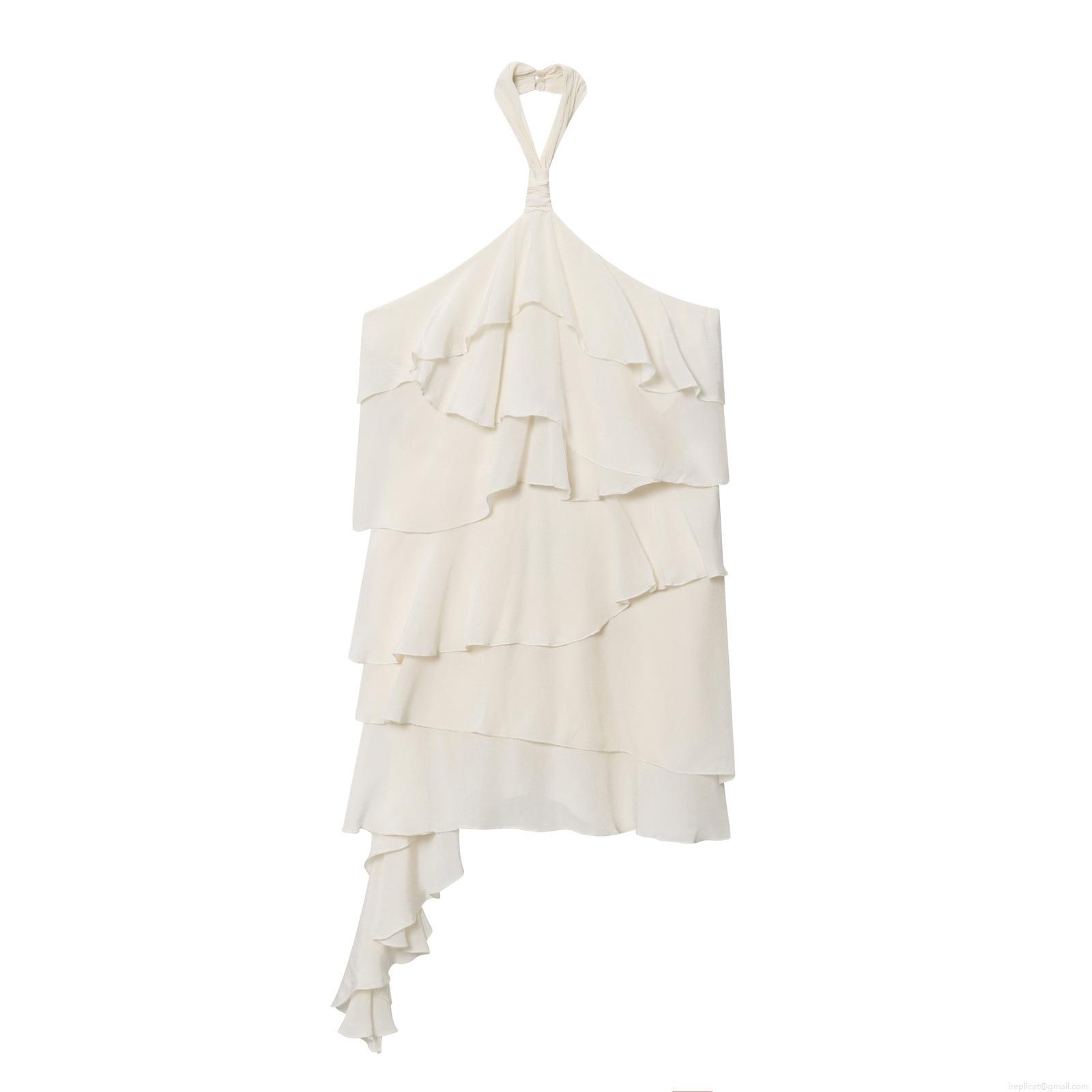 Women Elegant European Style Halter Neck Layered Ruffle Midi Dress Backless Polyester Chiffon Solid White Dress For Party Vacation Streetwear Women Elegant European Style Halter Neck Layered Ruffle Midi Dress Backless Polyester Chiffon Solid White Dress For Party Vacation Streetwear