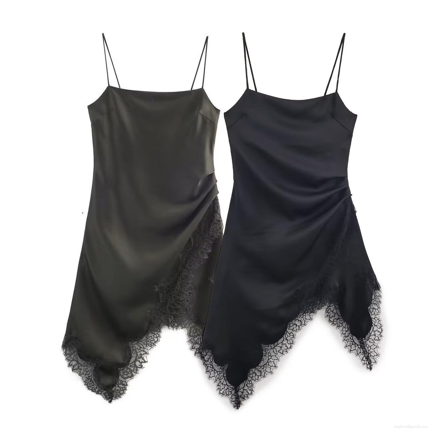 Women Lace Patchwork Satin Slip Midi Dress Irregular Hem V-Neck Spaghetti Strap Polyester Silk Texture Evening Party Club Wear Sexy Elegant Dress Women Lace Patchwork Satin Slip Midi Dress Irregular Hem V-Neck Spaghetti Strap Polyester Silk Texture Evening Party Club Wear Sexy Elegant Dress
