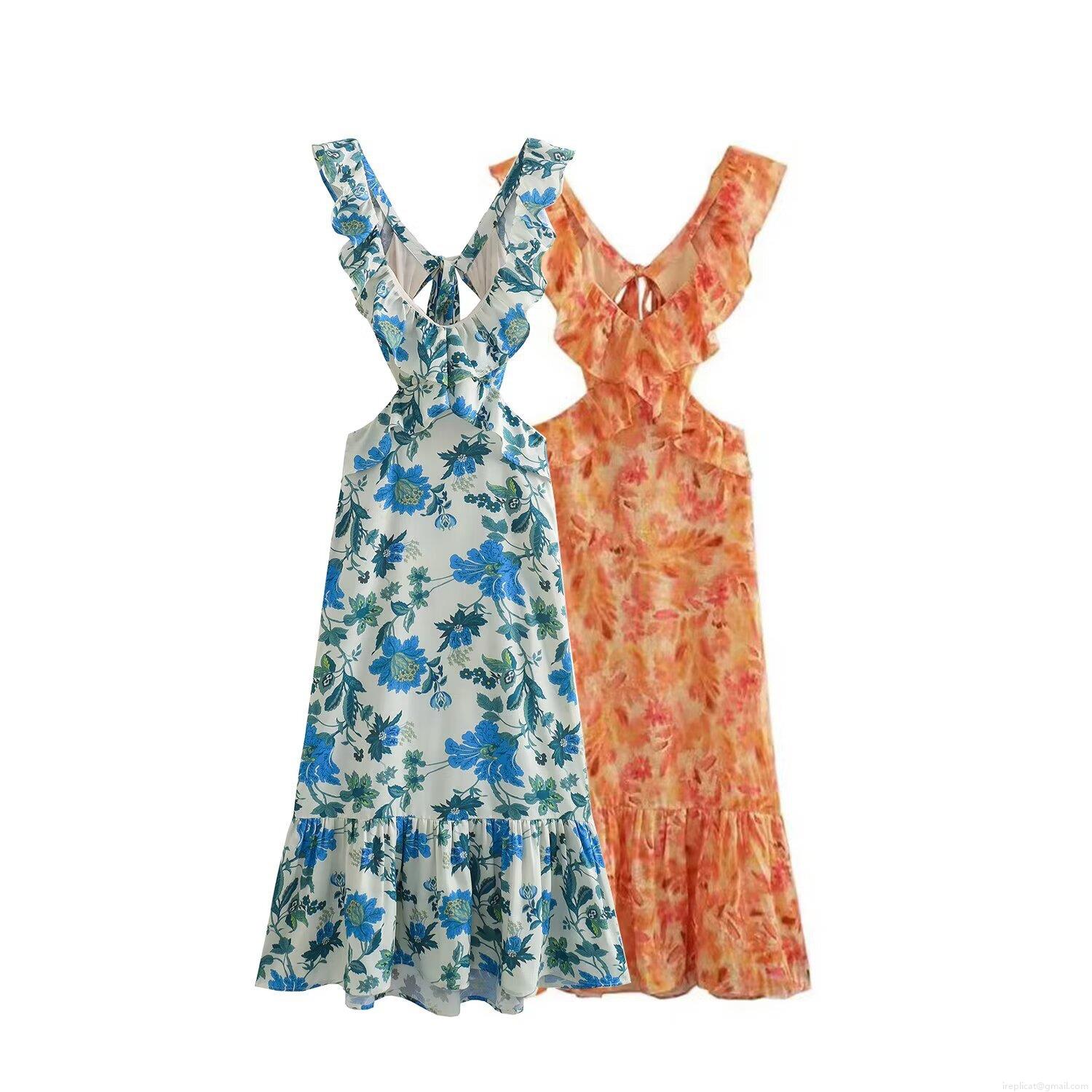 Women Floral Print Backless Dress Sexy V-Neck Hollow Out Ruffle Midi Dress Summer Vacation Beach Casual Style Sleeveless Polyester Flower Pattern Sexy Streetwear Women Floral Print Backless Dress Sexy V-Neck Hollow Out Ruffle Midi Dress Summer Vacation Beach Casual Style Sleeveless Polyester Flower Pattern Sexy Streetwear