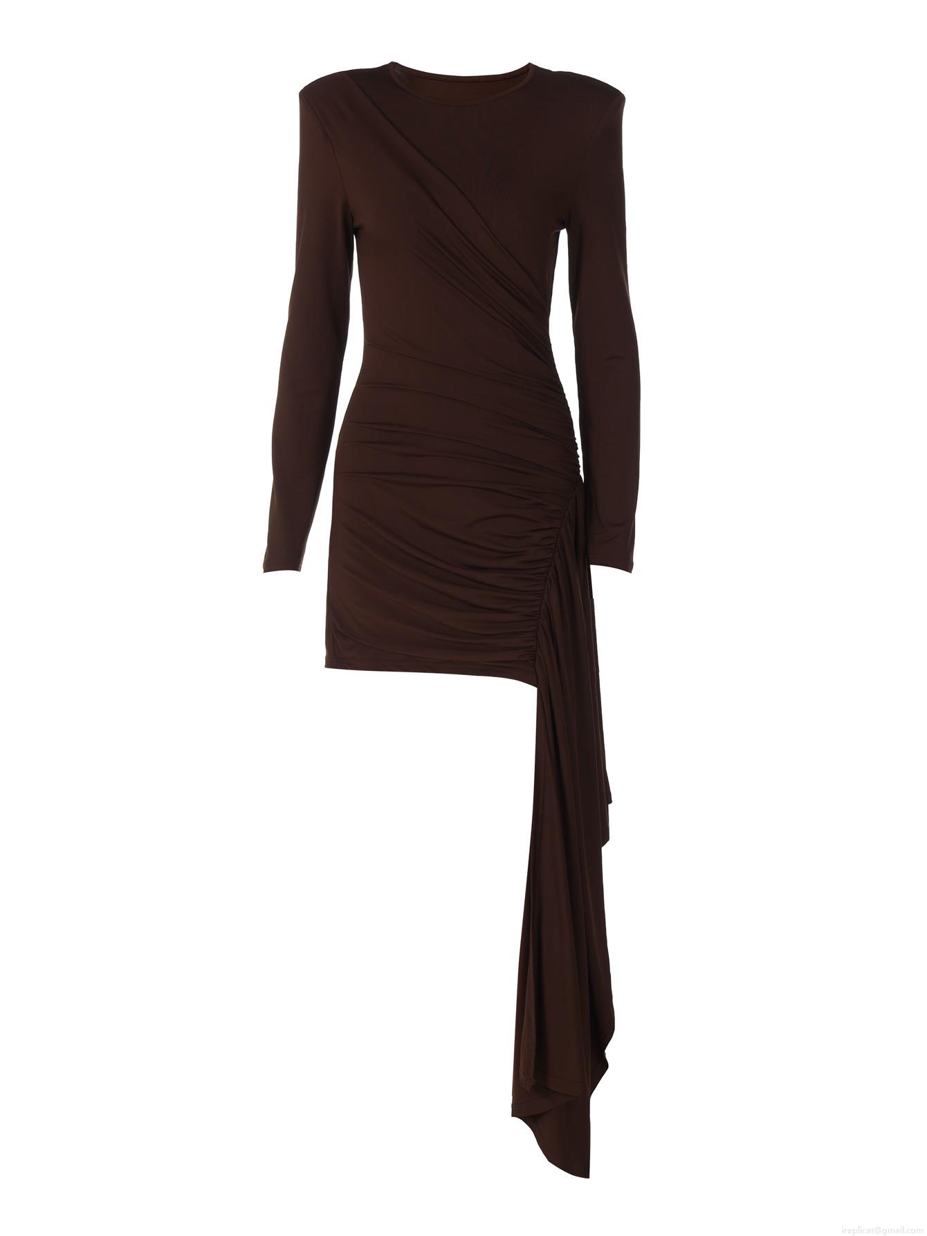 Women Asymmetrical Ruched Long Sleeve Midi Dress Elegant Solid Color Slim Fit Bodycon Cocktail Party Dresses Polyester Spandex Fall Winter Fashion
