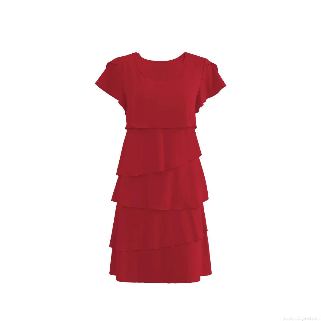 Summer Plus Size Tiered Cake Dress Butterfly Sleeve Round Neck Solid Color Layered Ruffle Midi Dress for Women Elegant Vacation Beach Party Apparel